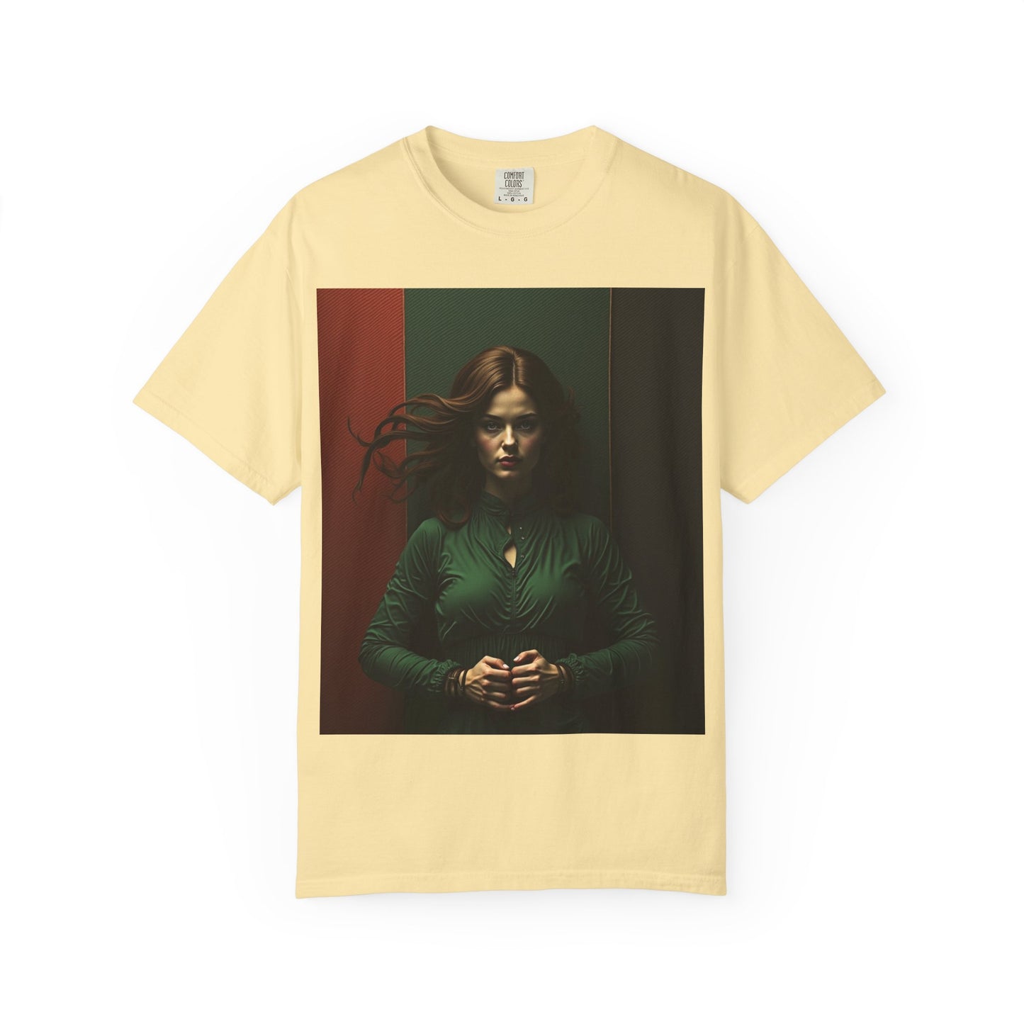 Portrait Photo Tee — Moody Green Woman Graphic T-Shirt