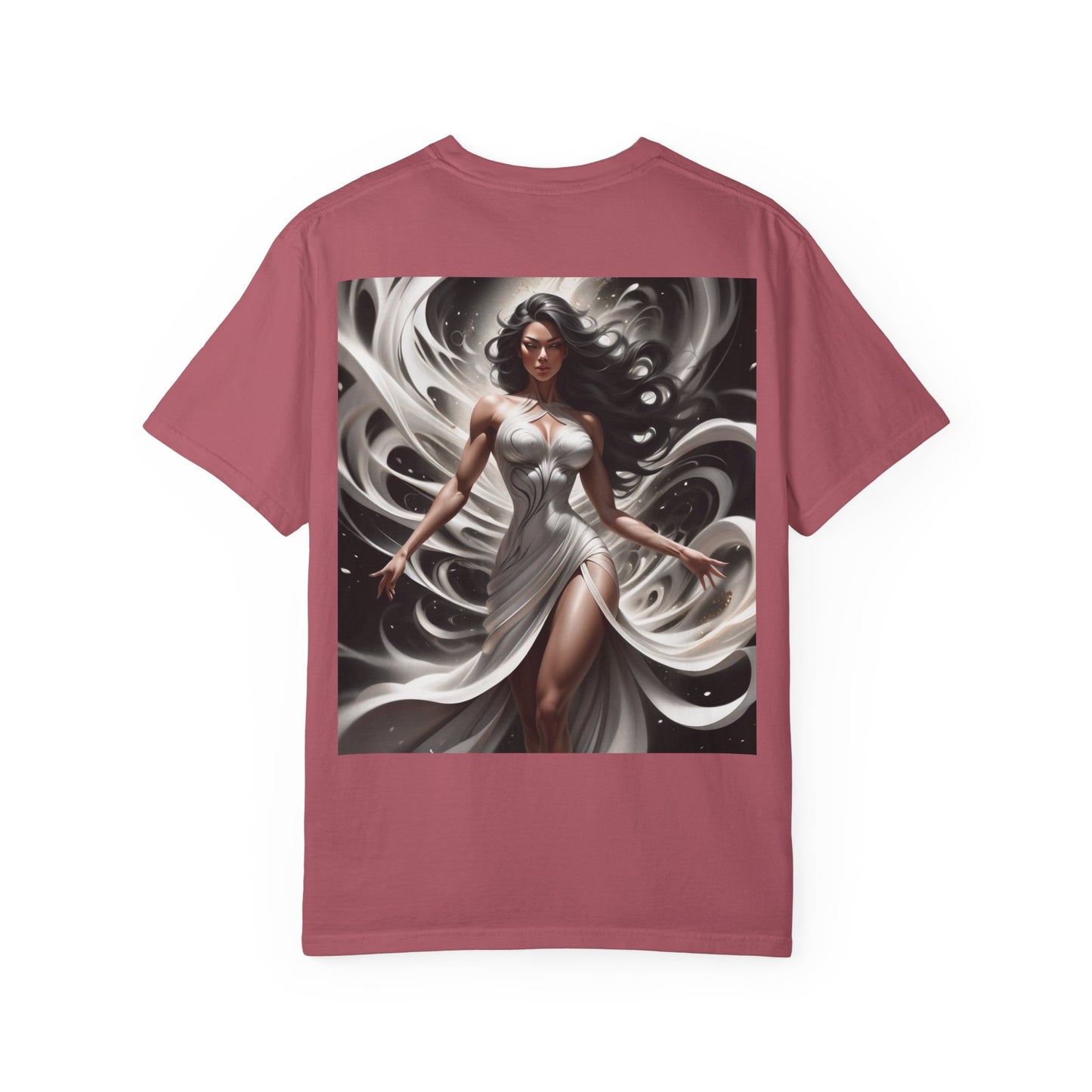 Goddess Art T-Shirt — Elegant White-Draped Fantasy Woman Print