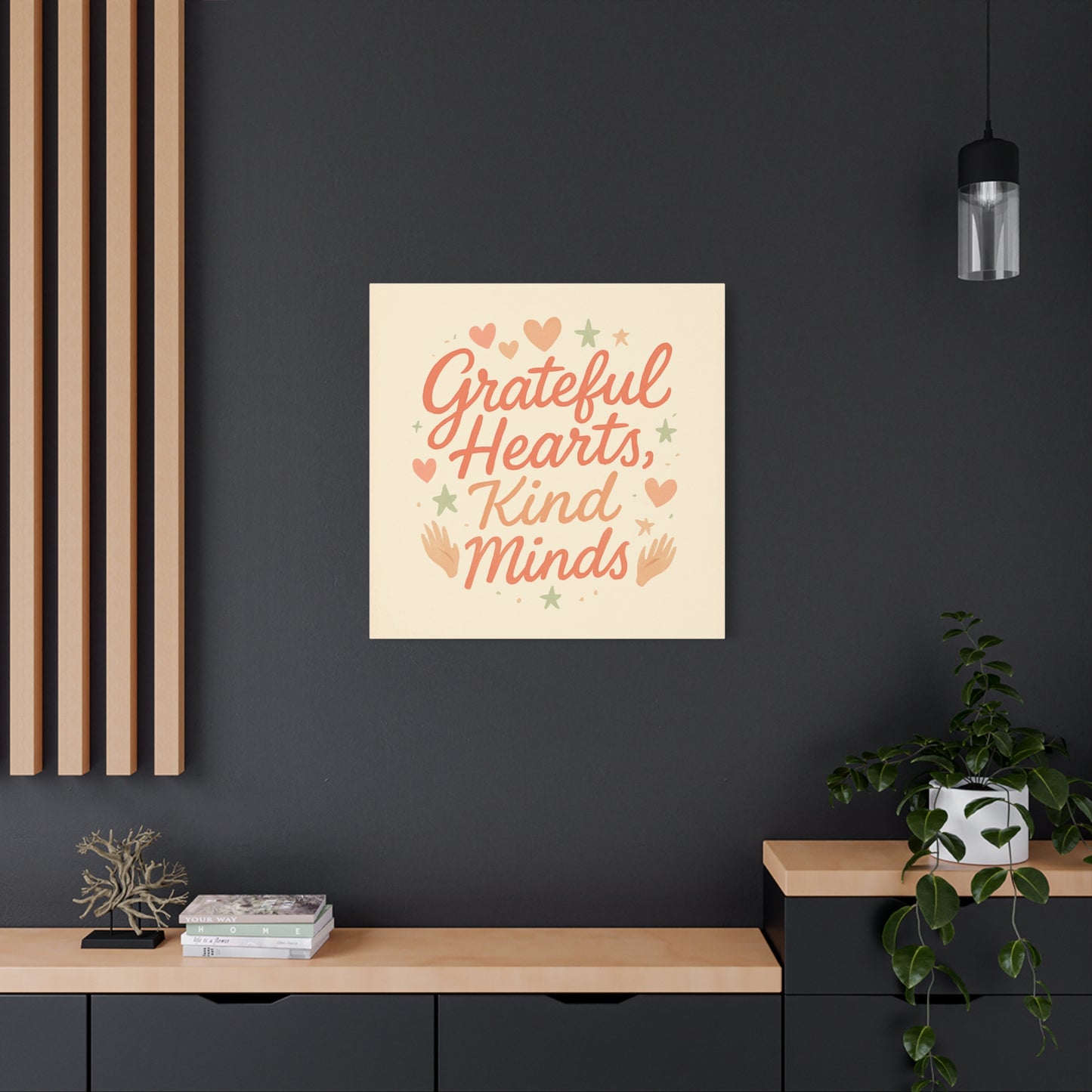 Grateful Hearts Kind Minds Canvas Wall Art — Inspirational Quote Matte Canvas