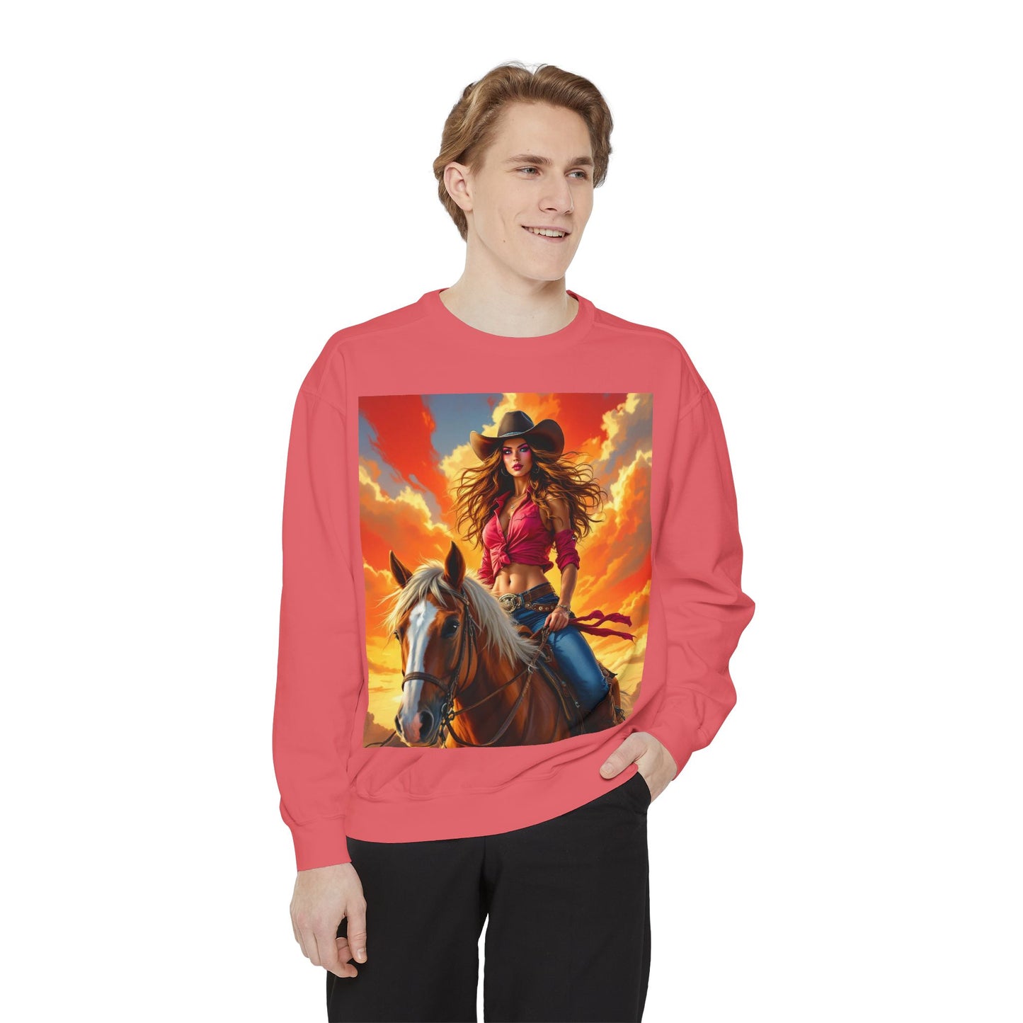Cowgirl Sunset Sweatshirt — Horse Riding Graphic Crewneck