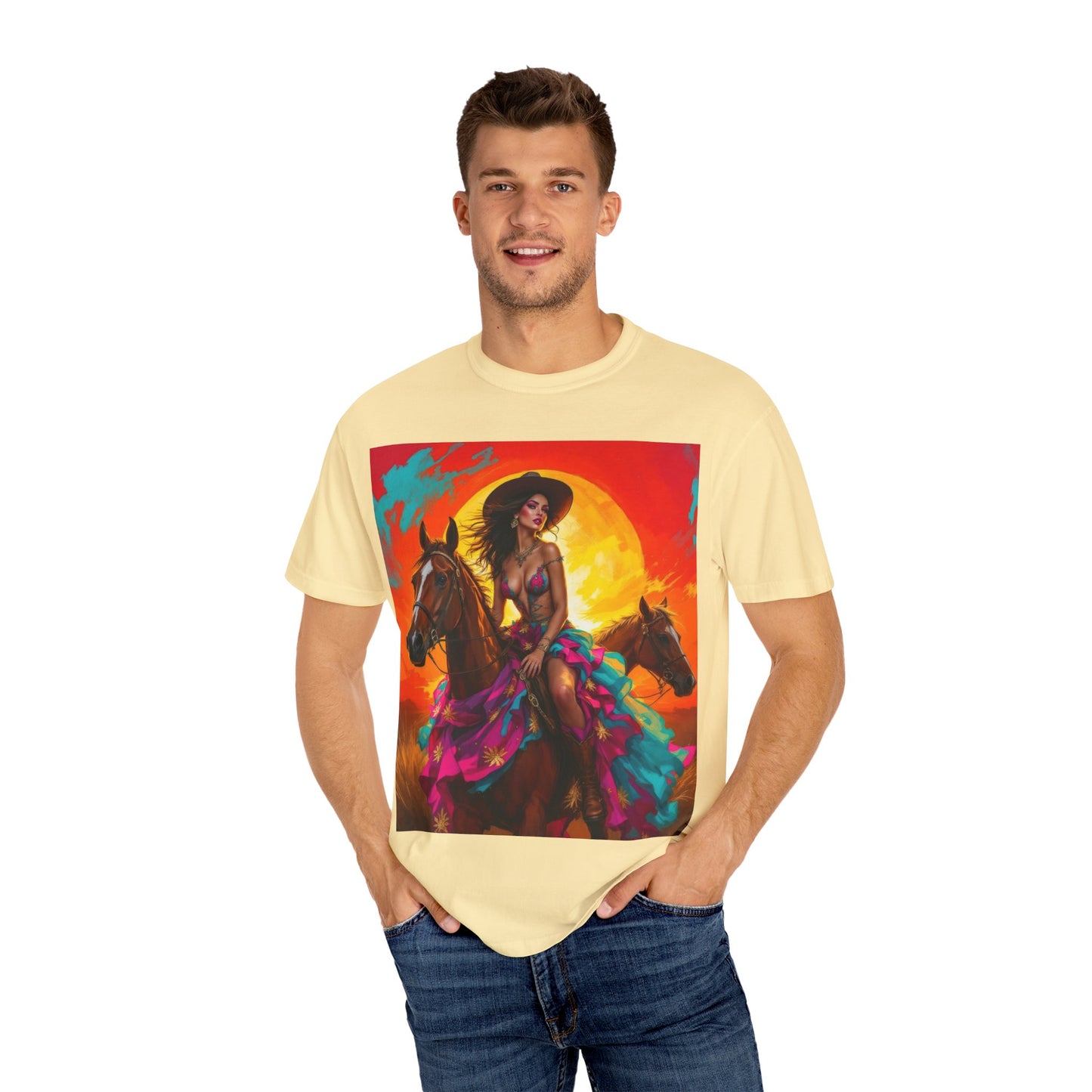 Cowgirl Sunset T-Shirt — Vibrant Western Horse Art Tee