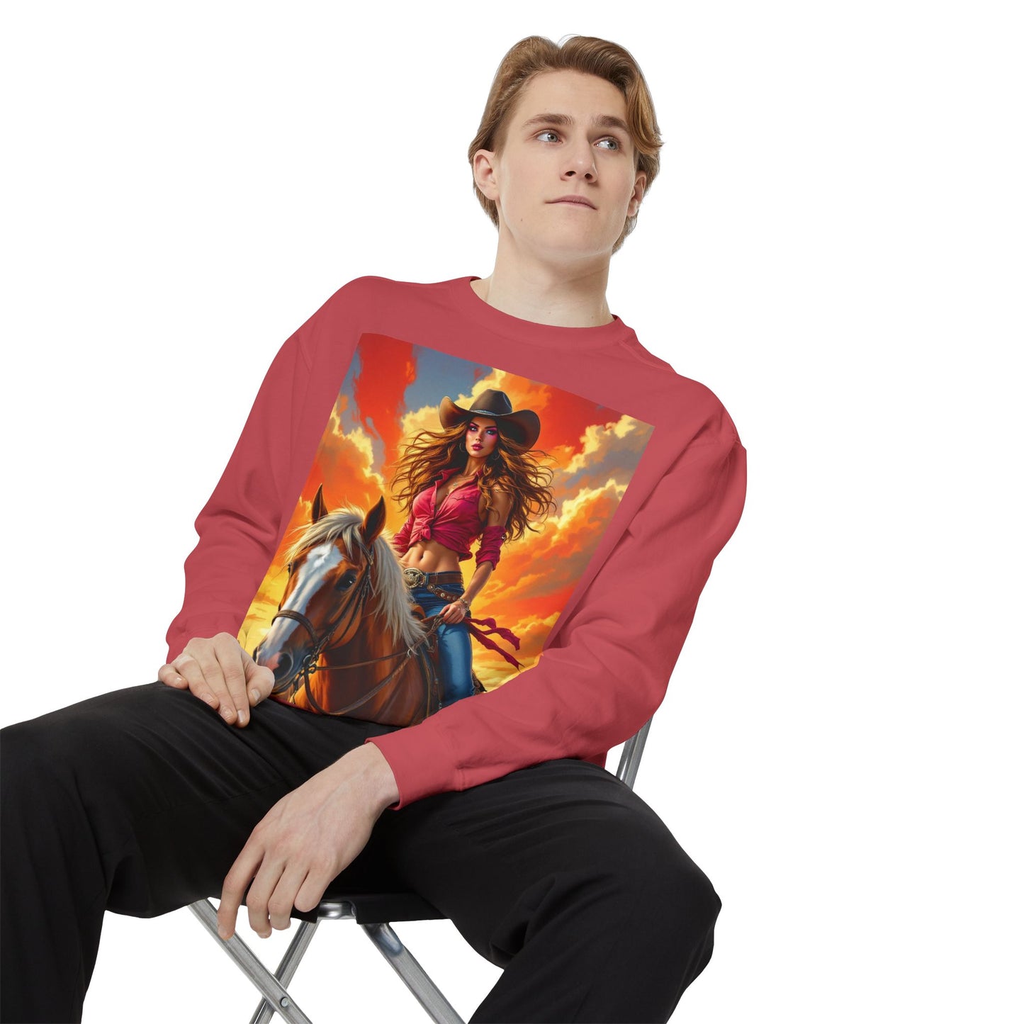 Cowgirl Sunset Sweatshirt — Horse Riding Graphic Crewneck