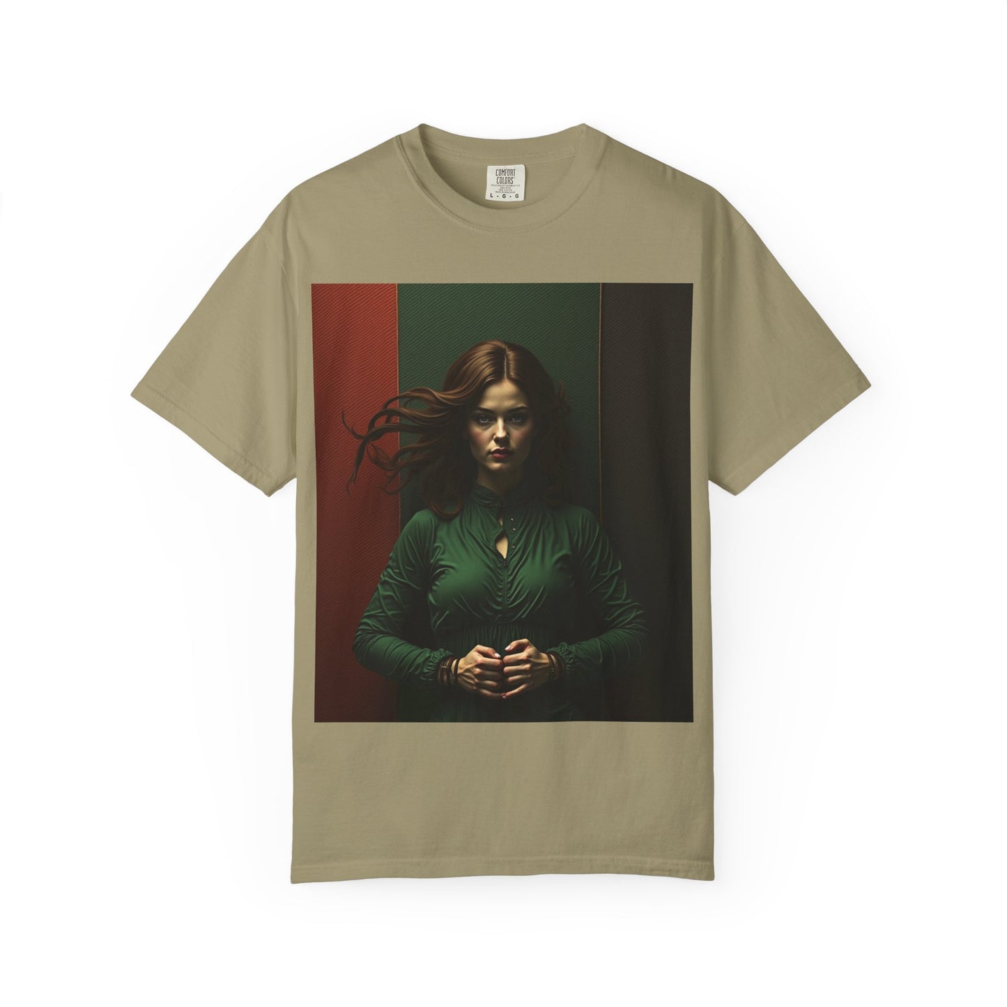 Portrait Photo Tee — Moody Green Woman Graphic T-Shirt