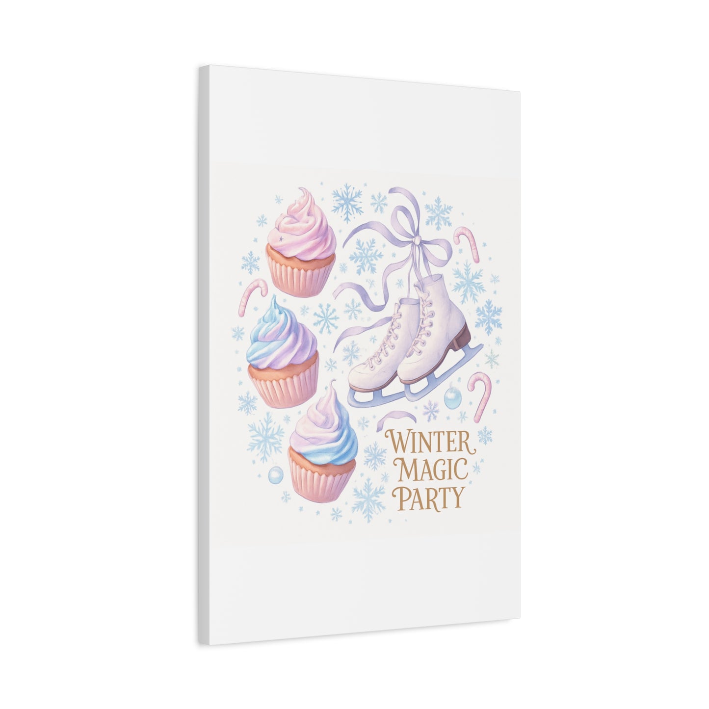 Winter Magic Party Canvas — Ice Skates & Cupcakes Matte Wall Art