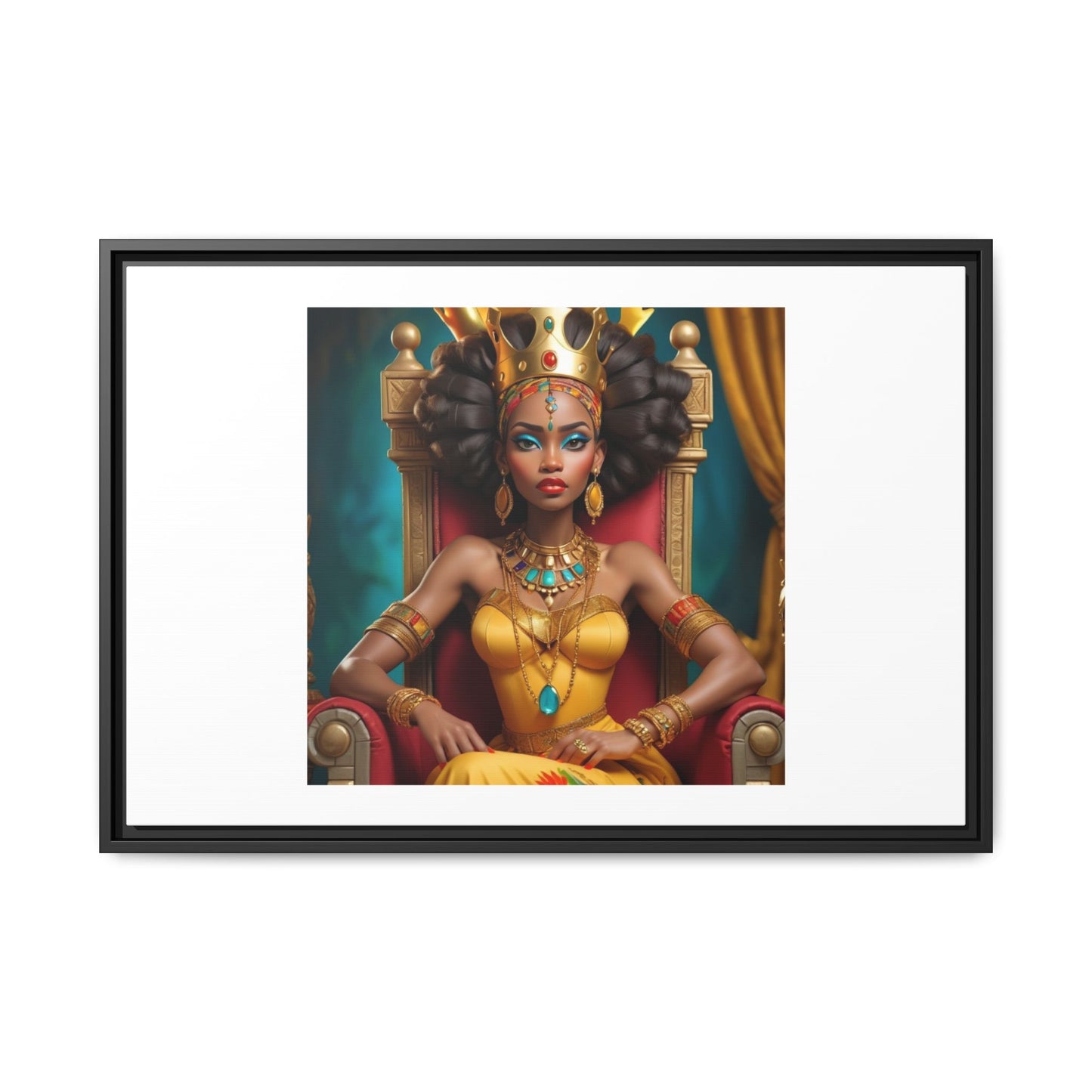 Framed Matte Canvas Art — Regal African Queen Portrait