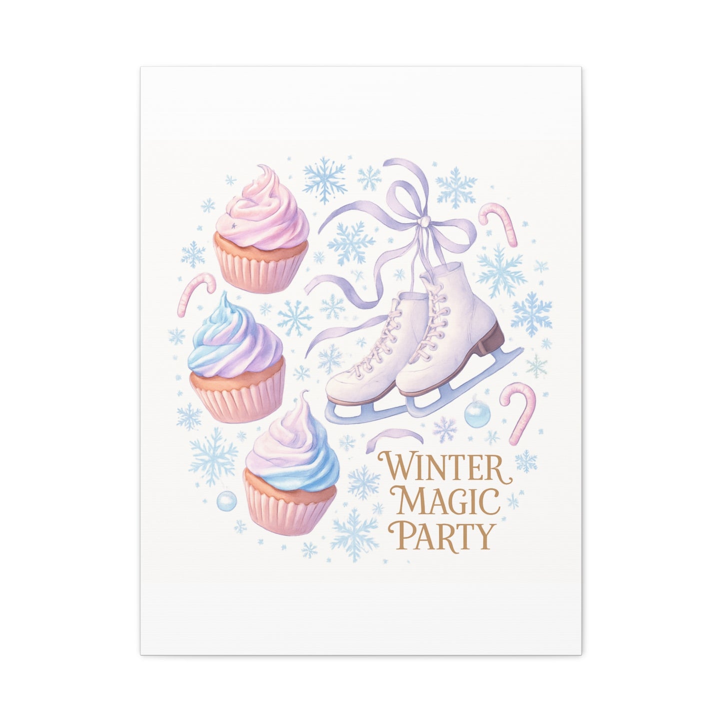 Winter Magic Party Canvas — Ice Skates & Cupcakes Matte Wall Art