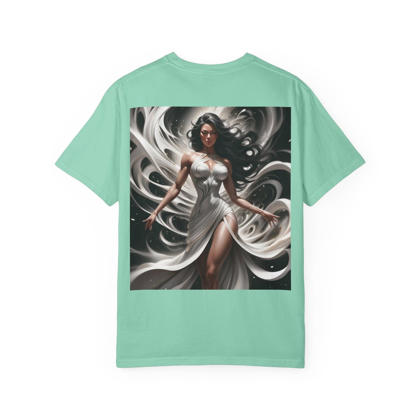 Goddess Art T-Shirt — Elegant White-Draped Fantasy Woman Print