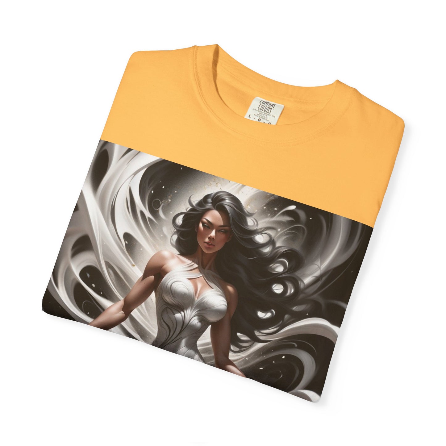 Goddess Art T-Shirt — Elegant White-Draped Fantasy Woman Print