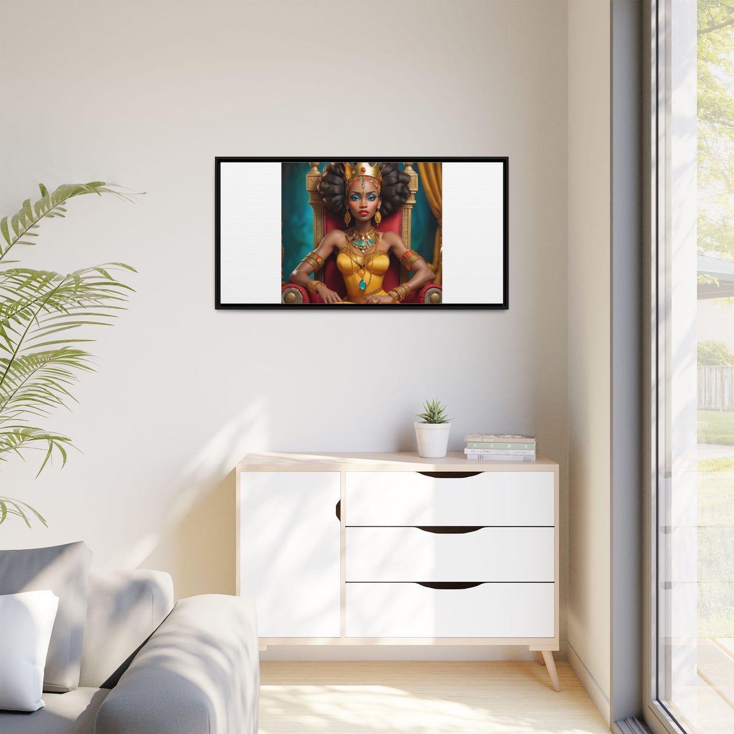 Framed Matte Canvas Art — Regal African Queen Portrait