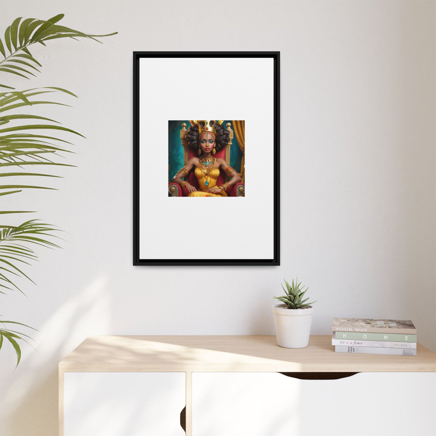 Framed Matte Canvas Art — Regal African Queen Portrait