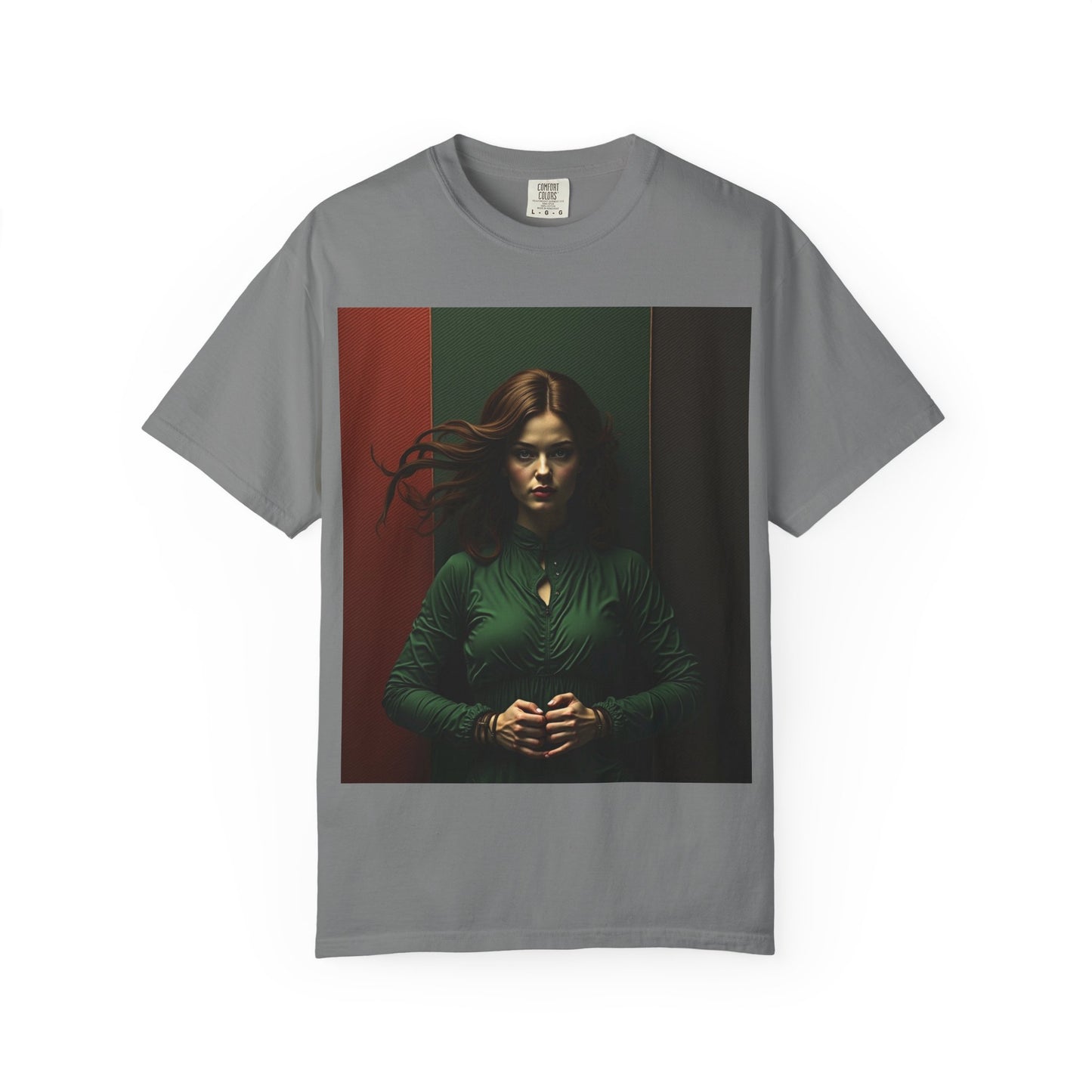 Portrait Photo Tee — Moody Green Woman Graphic T-Shirt