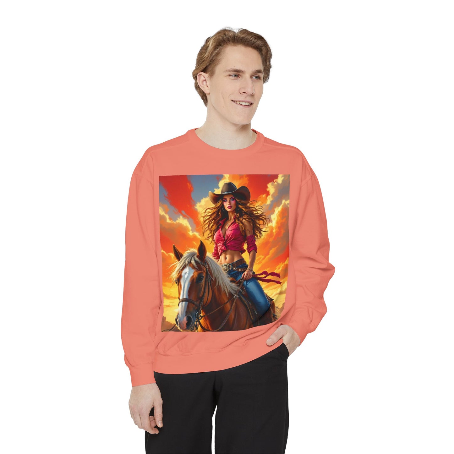 Cowgirl Sunset Sweatshirt — Horse Riding Graphic Crewneck