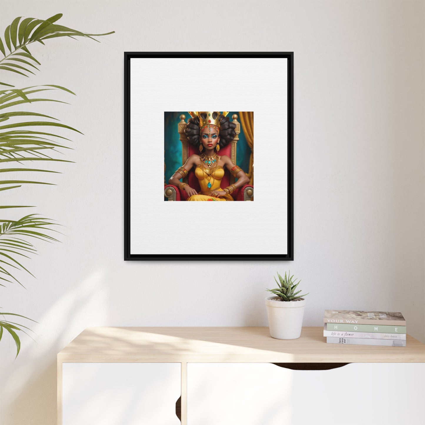Framed Matte Canvas Art — Regal African Queen Portrait