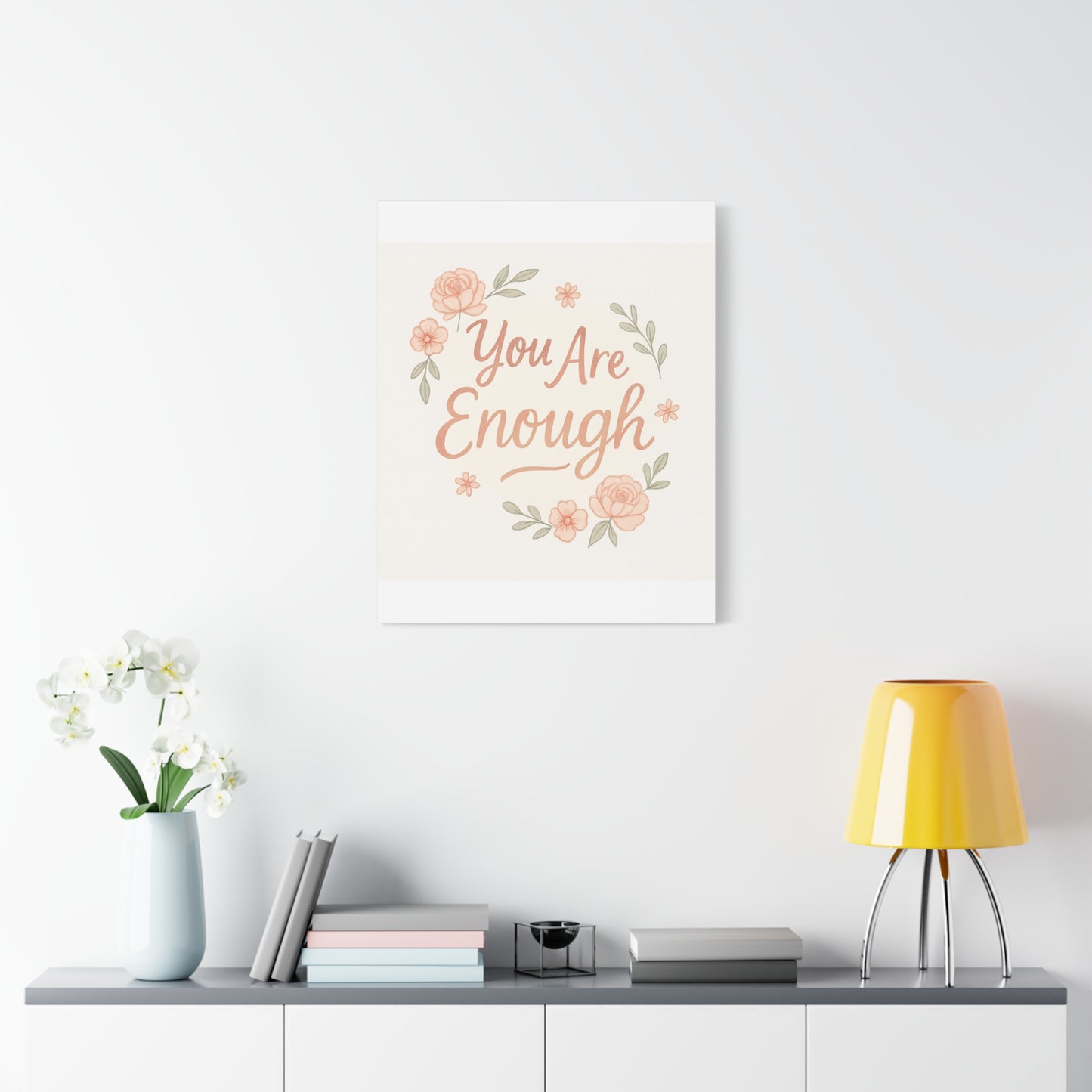 You Are Enough Floral Canvas Wall Art — Inspirational Matte Stretched Canvas