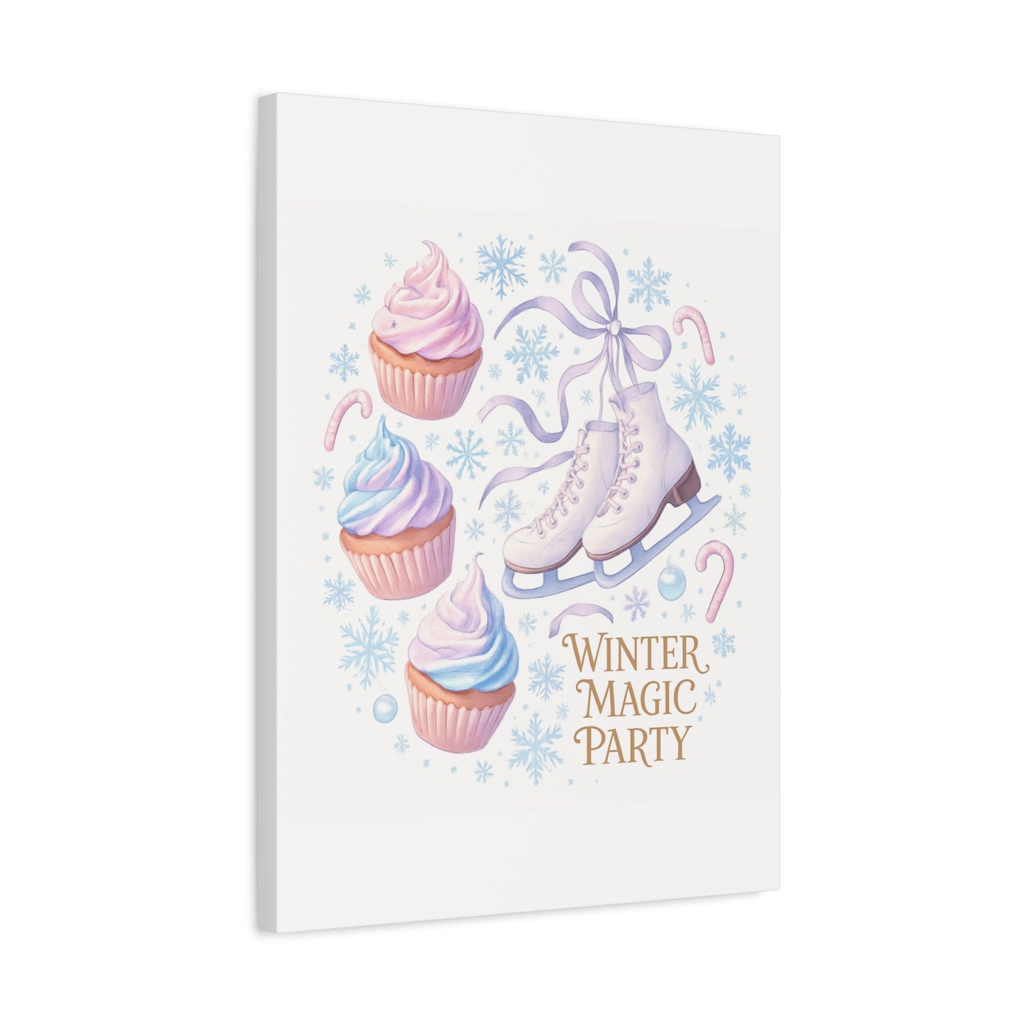 Winter Magic Party Canvas — Ice Skates & Cupcakes Matte Wall Art