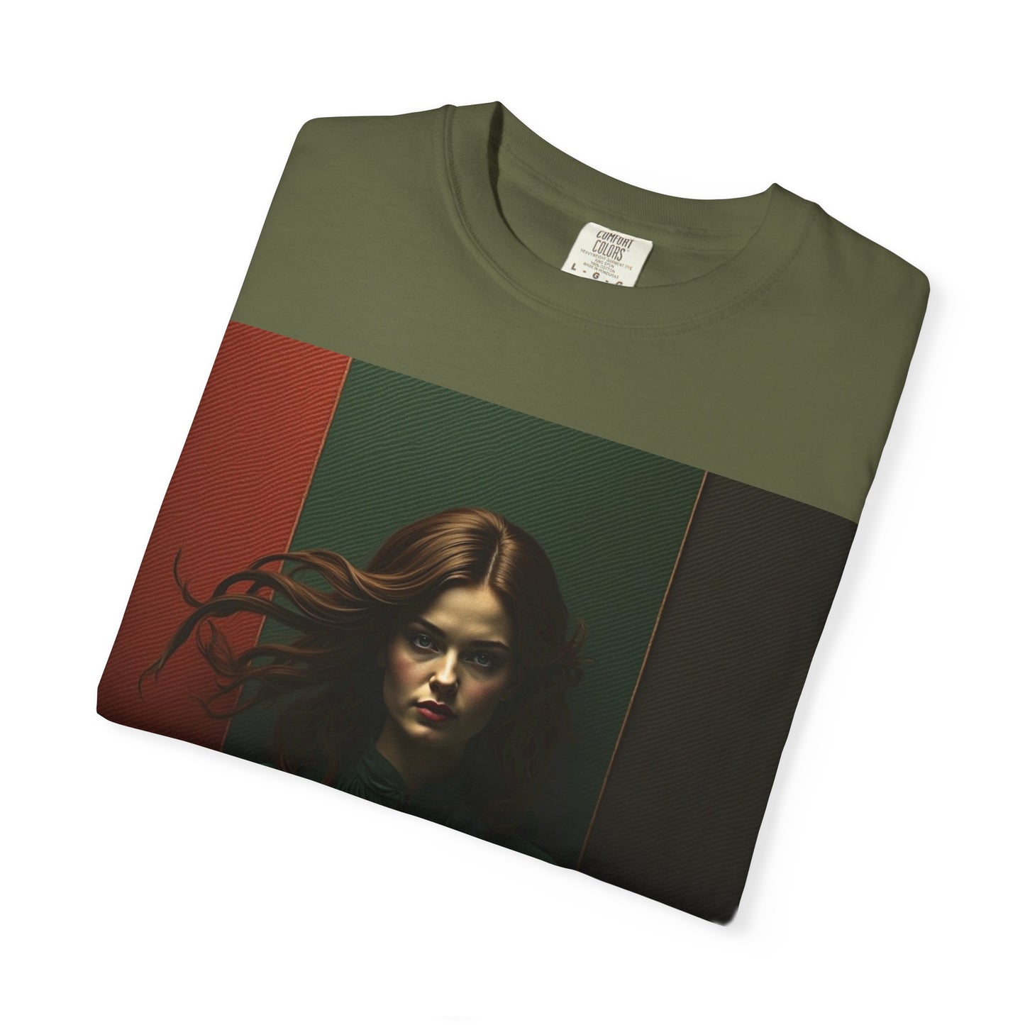 Portrait Photo Tee — Moody Green Woman Graphic T-Shirt
