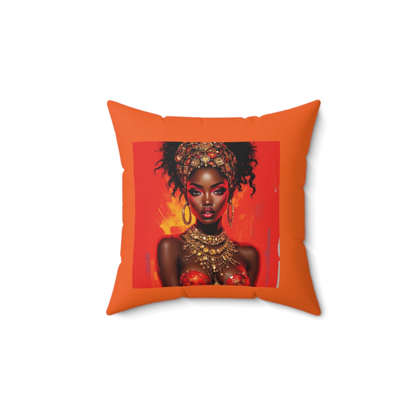 African Queen Art Pillow — Bold Red Portrait Decorative Throw Pillow
