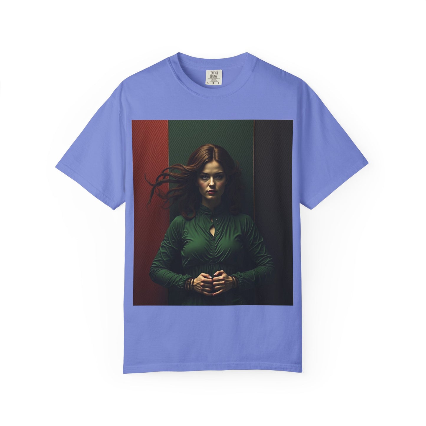 Portrait Photo Tee — Moody Green Woman Graphic T-Shirt