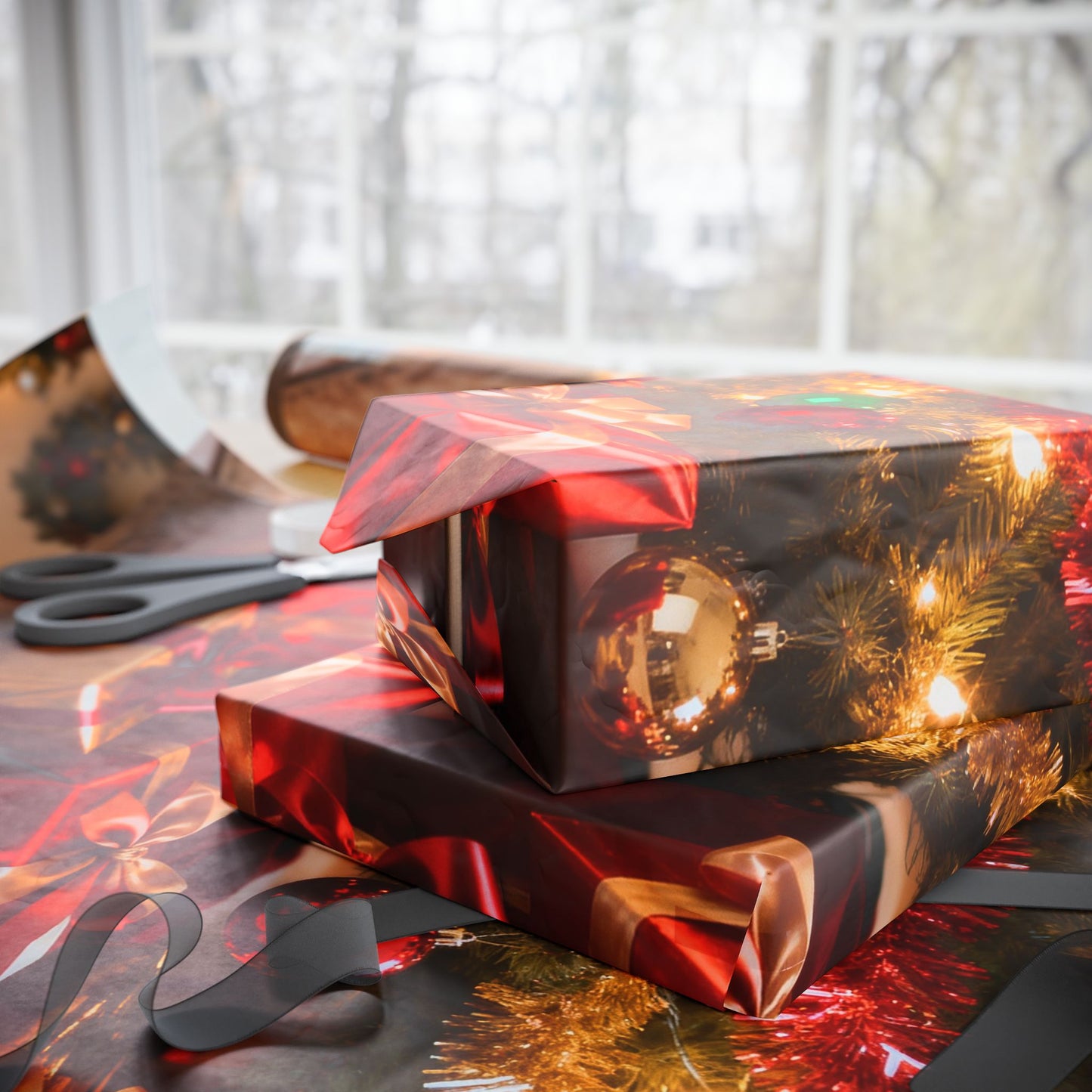 Christmas Tree & Gifts Wrapping Paper — Festive Holiday Gift Wrap