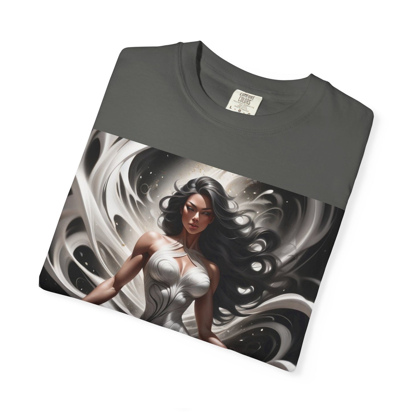 Goddess Art T-Shirt — Elegant White-Draped Fantasy Woman Print