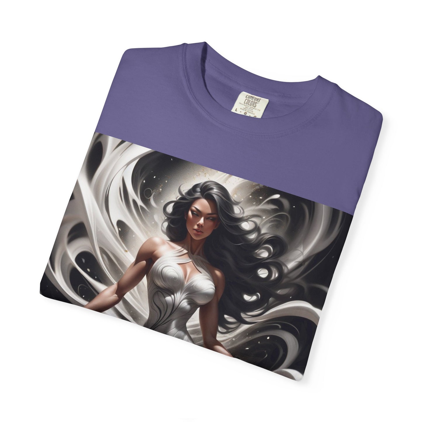 Goddess Art T-Shirt — Elegant White-Draped Fantasy Woman Print