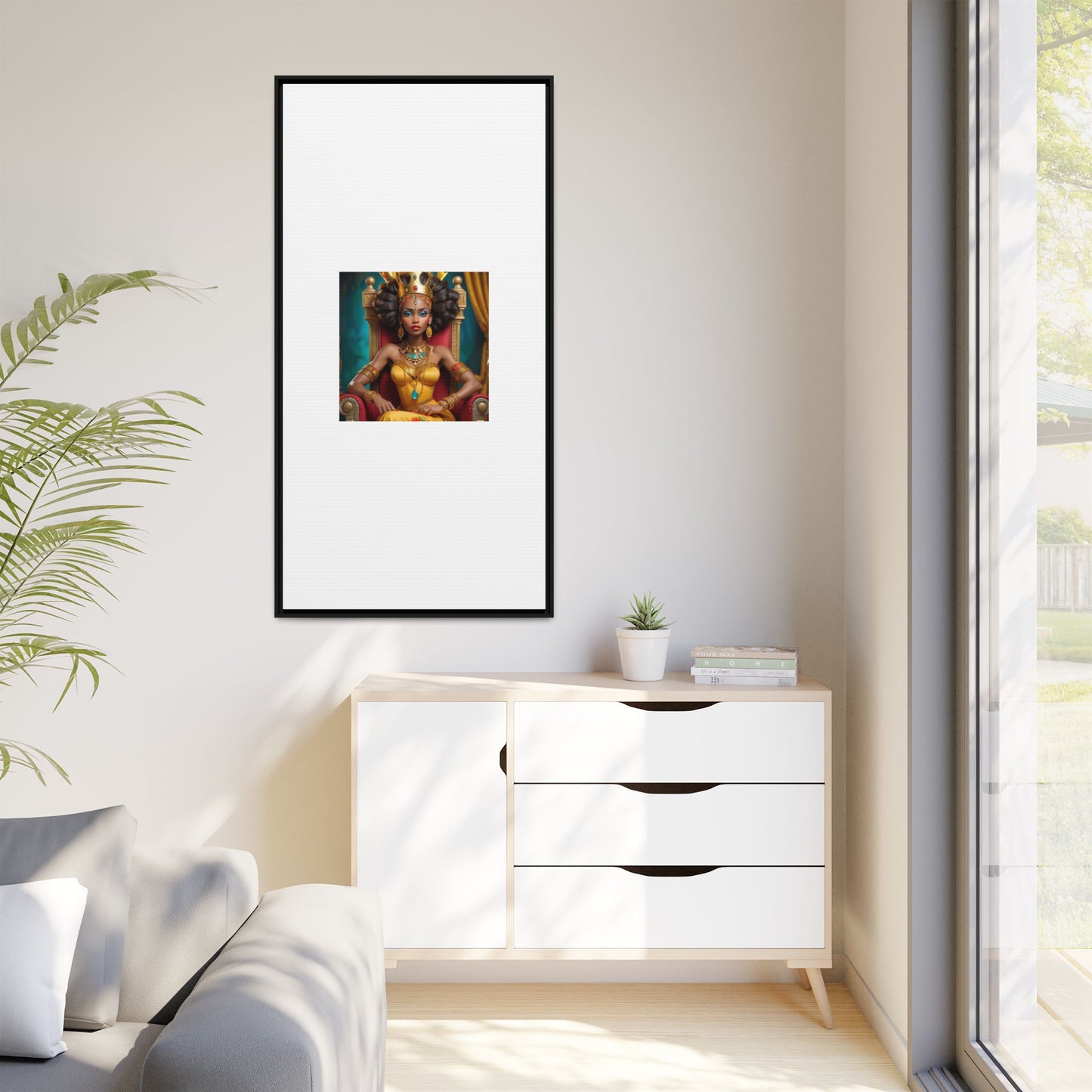 Framed Matte Canvas Art — Regal African Queen Portrait