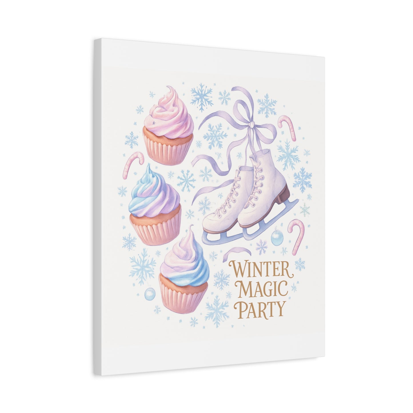 Winter Magic Party Canvas — Ice Skates & Cupcakes Matte Wall Art