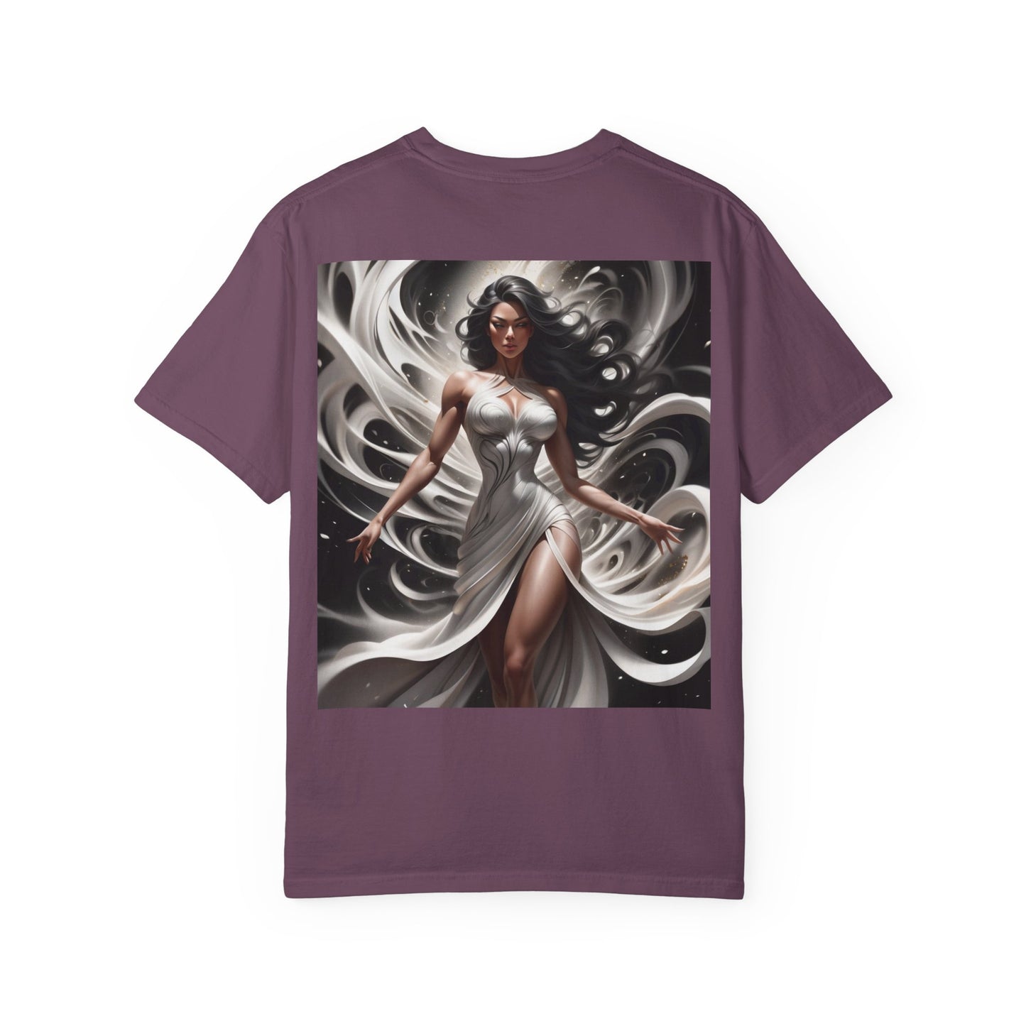Goddess Art T-Shirt — Elegant White-Draped Fantasy Woman Print