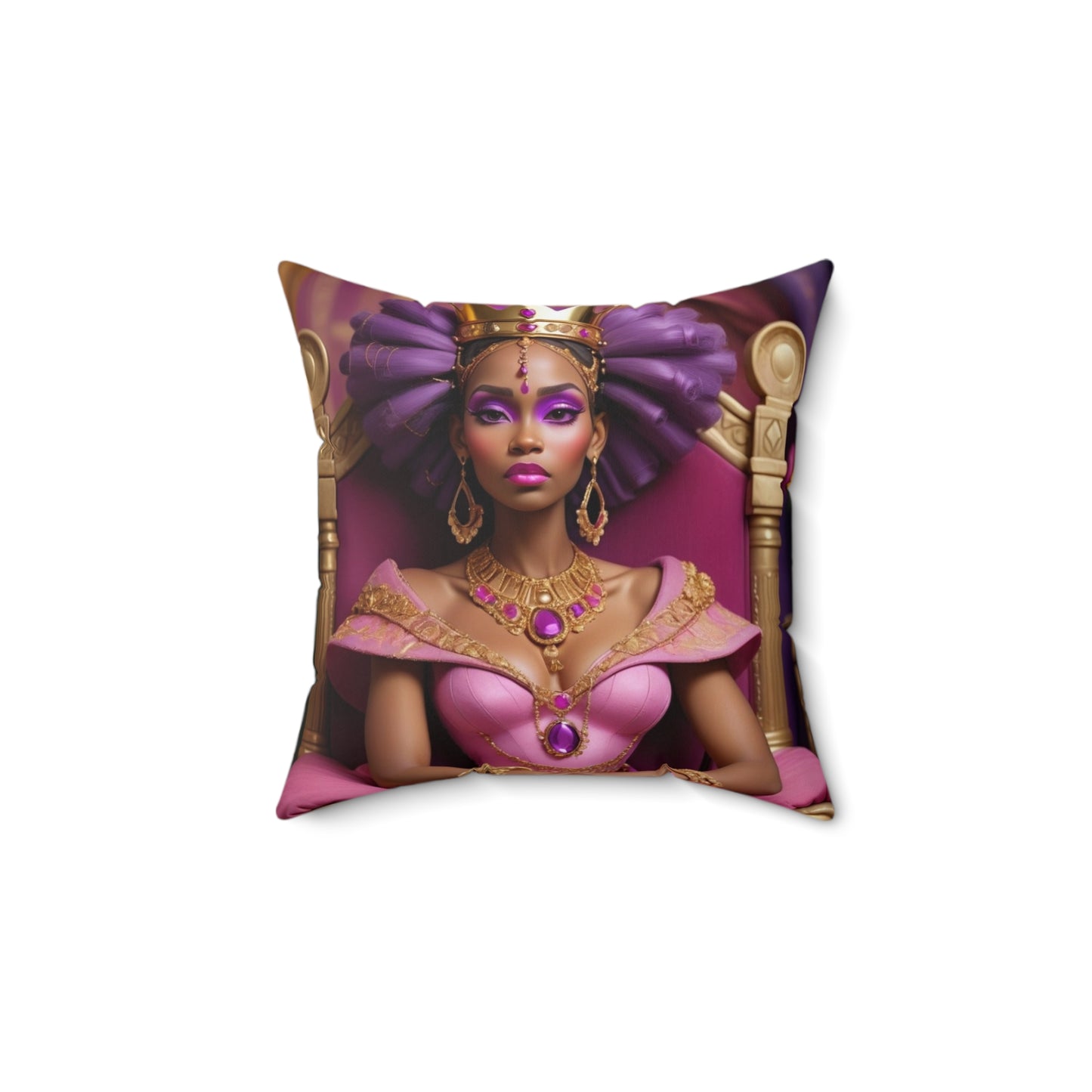 Regal Queen Decorative Pillow — Purple Goddess Throne Accent Cushion