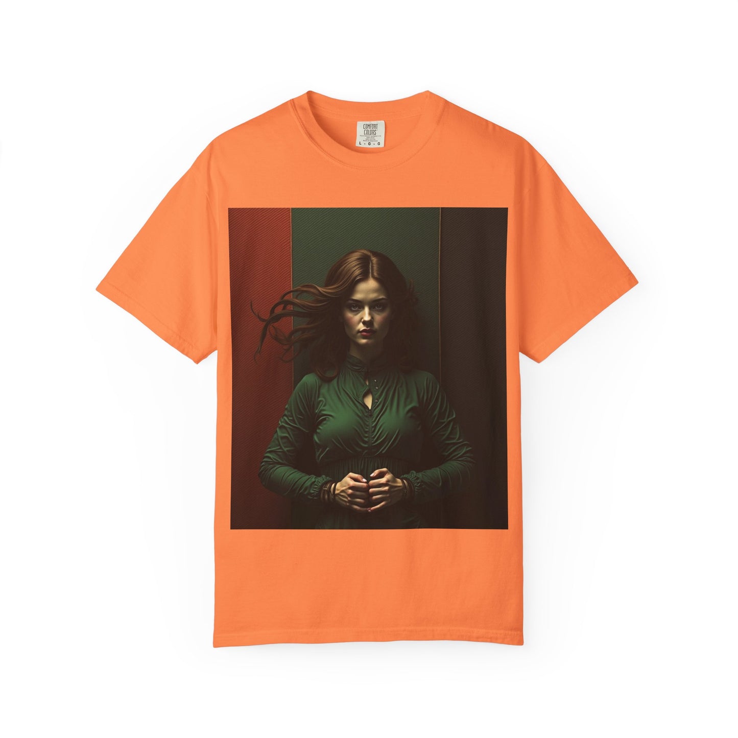Portrait Photo Tee — Moody Green Woman Graphic T-Shirt