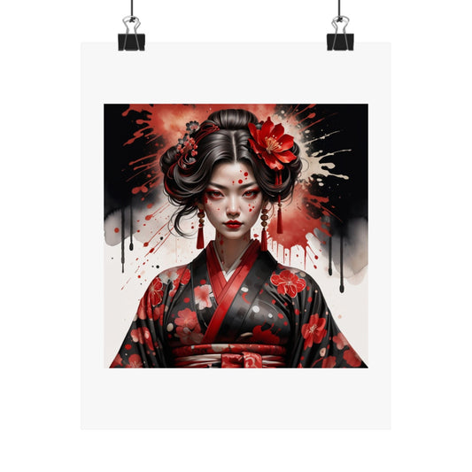 Geisha Noir Matte Poster — Japanese Female Portrait Wall Art
