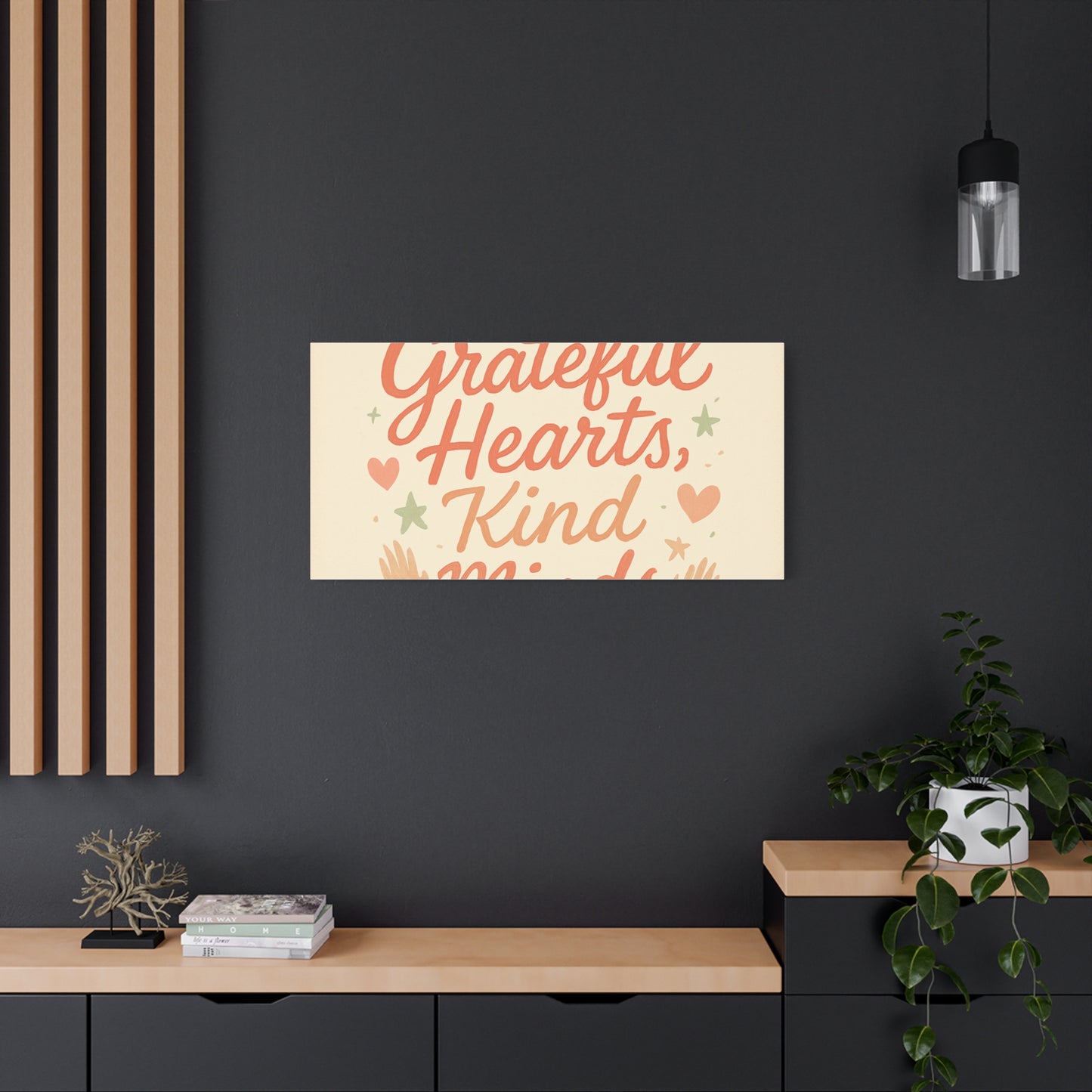 Grateful Hearts Kind Minds Canvas Wall Art — Inspirational Quote Matte Canvas