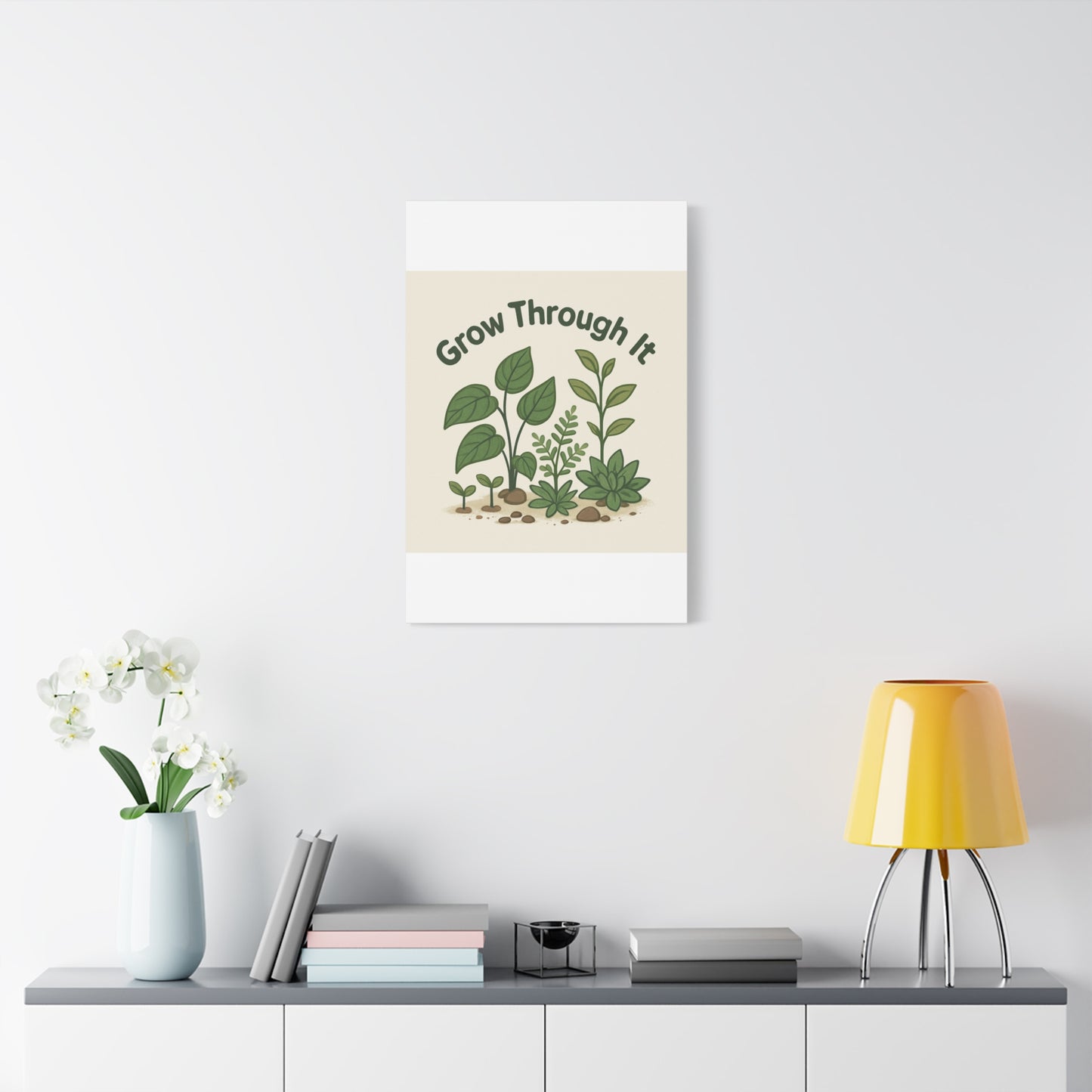 Grow Through It Canvas Wall Art — Botanical Inspirational Quote Matte Print