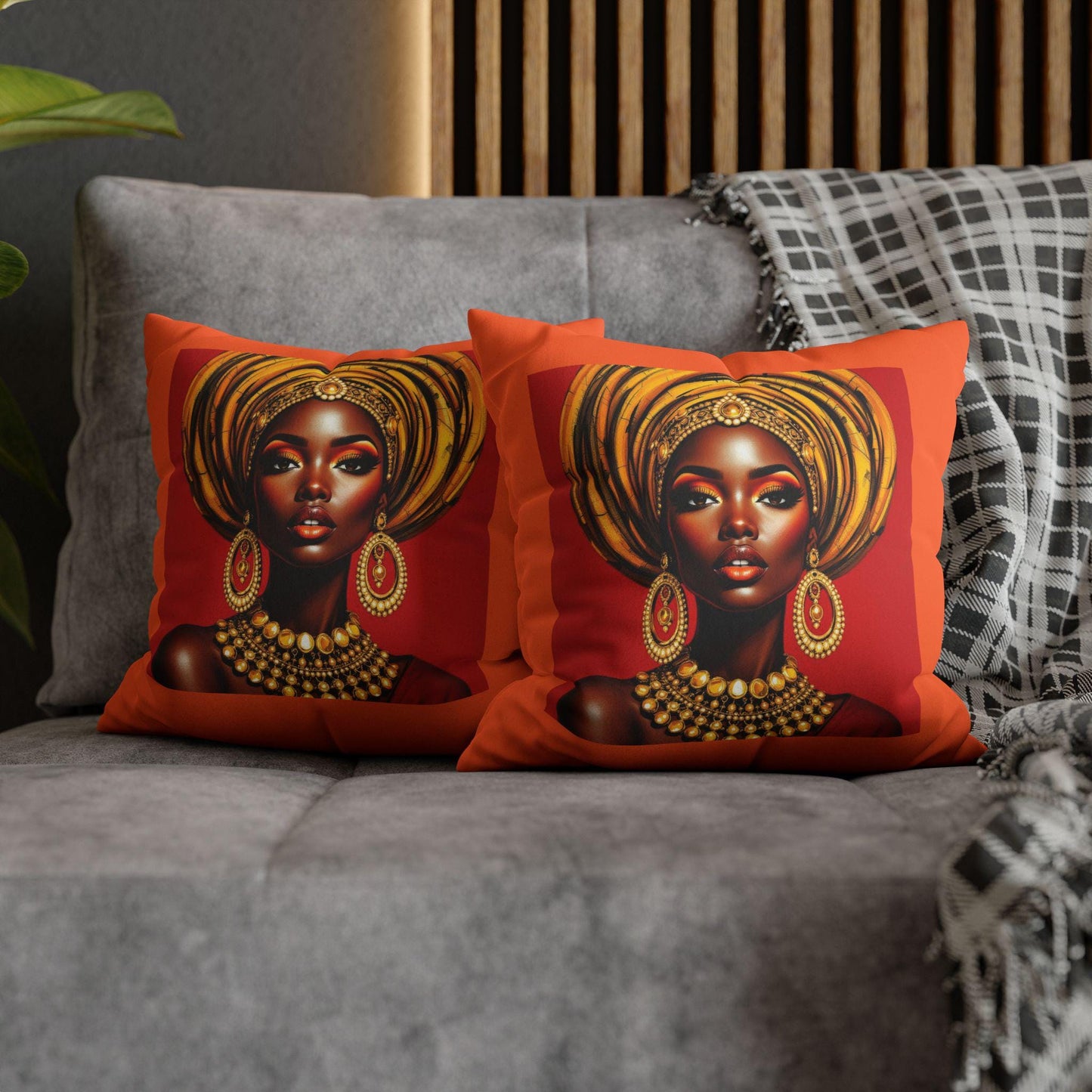 Vibrant African Art Pillowcase, Decorative Cushion Cover, Boho Home Decor, Black Girl Art Pillow, Unique Gift for Her