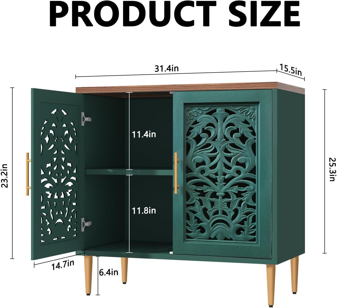 Green Accent Cabinet Carved Storage Vintage Furniture