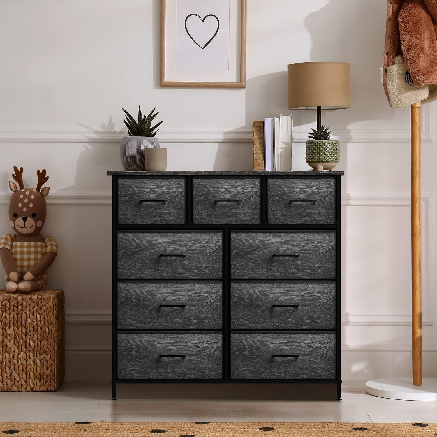 Faux Wood Dresser 9 Drawers For Bedroom Furniture Storage-0