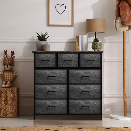 Faux Wood Dresser 9 Drawers For Bedroom Furniture Storage-0