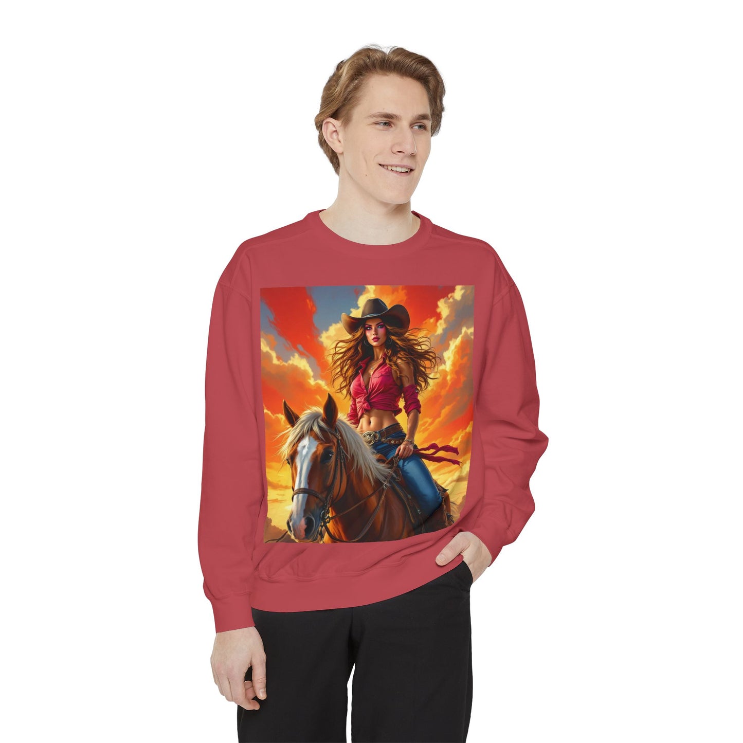 Cowgirl Sunset Sweatshirt — Horse Riding Graphic Crewneck
