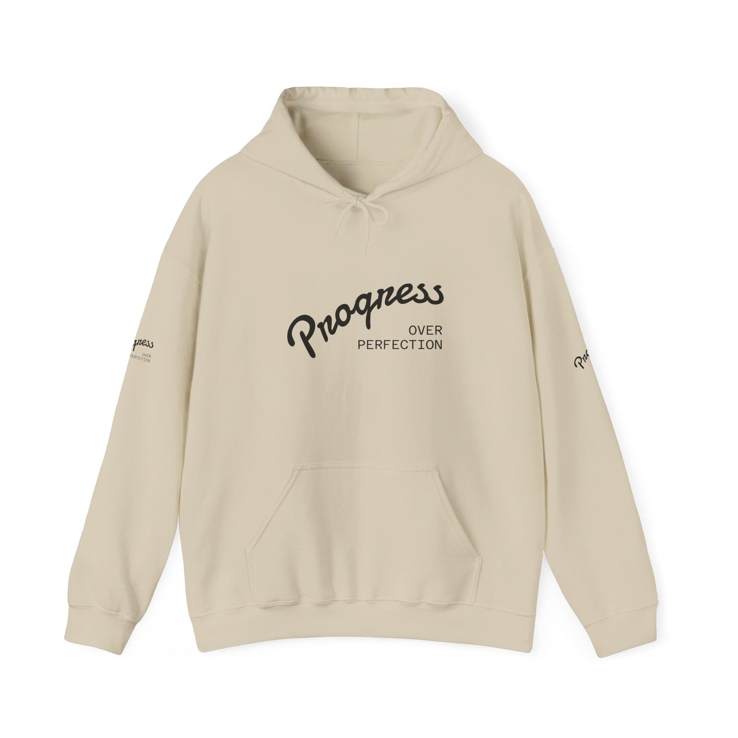 Progress Over Perfection Hoodie — Inspirational Minimalist White Pullover