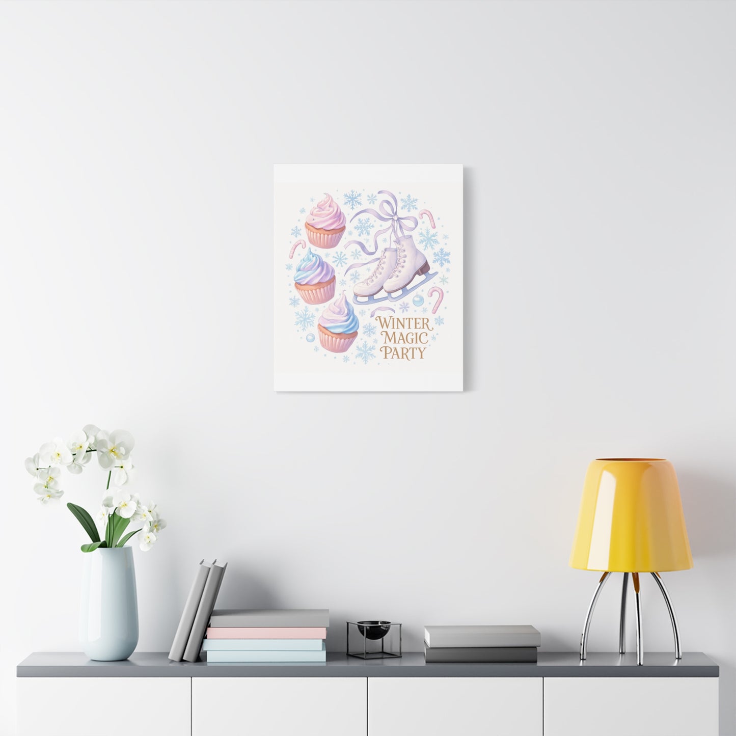 Winter Magic Party Canvas — Ice Skates & Cupcakes Matte Wall Art