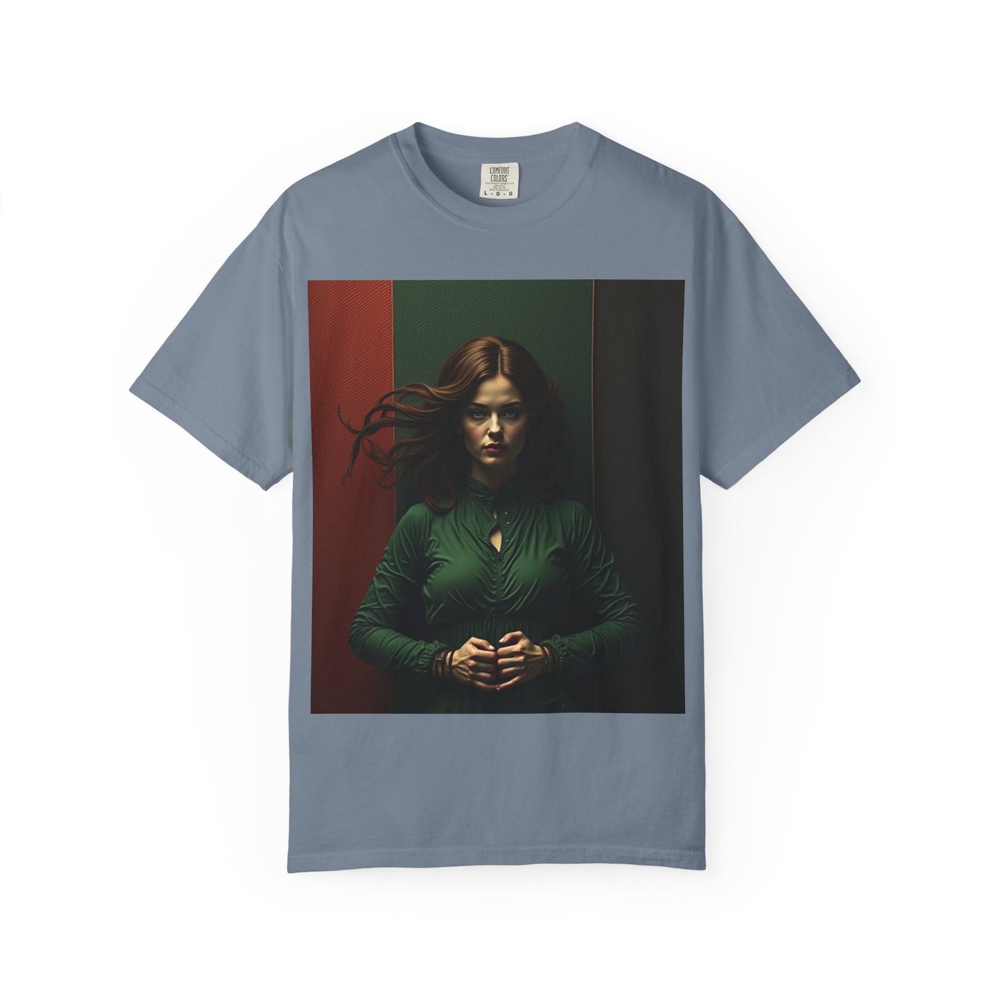 Portrait Photo Tee — Moody Green Woman Graphic T-Shirt