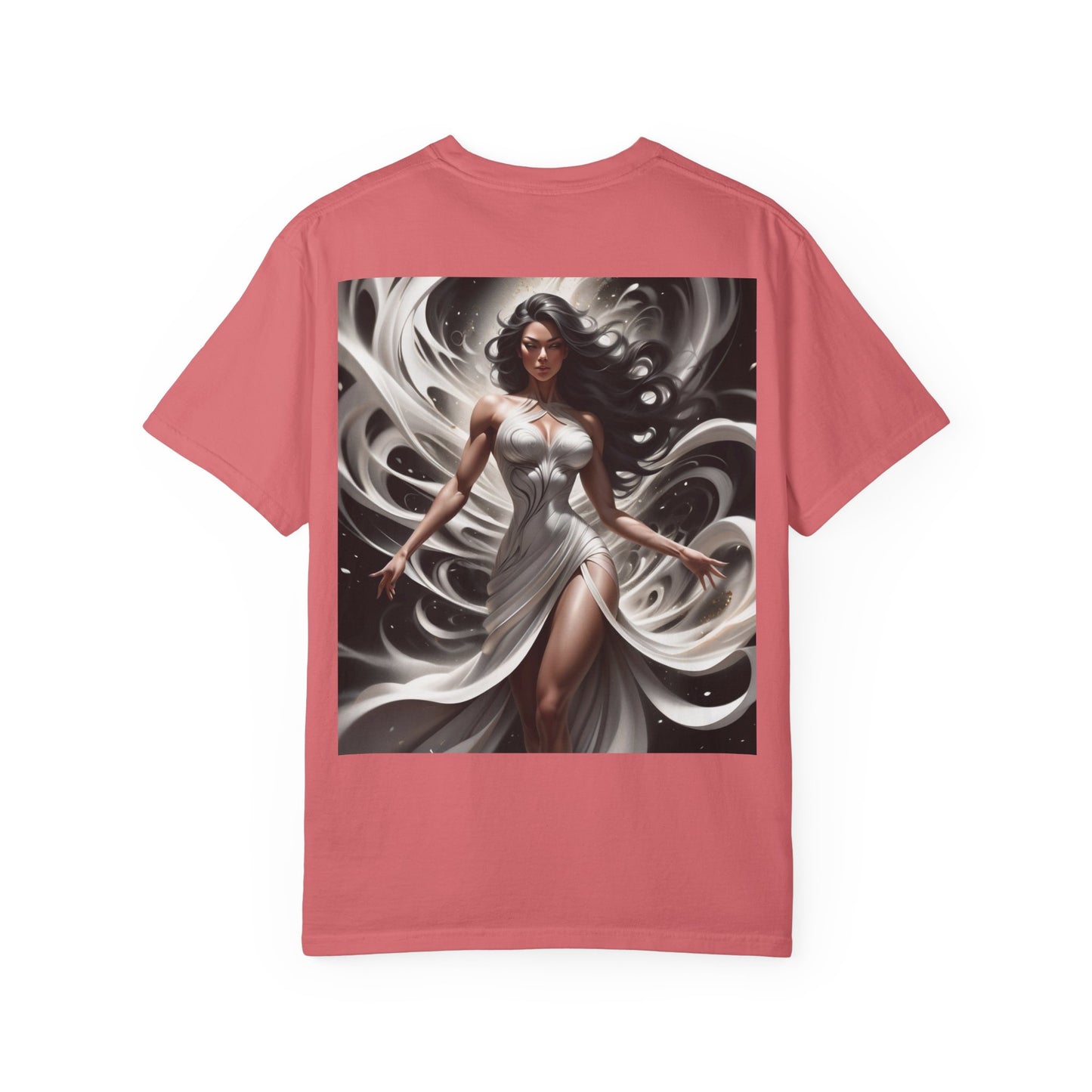 Goddess Art T-Shirt — Elegant White-Draped Fantasy Woman Print