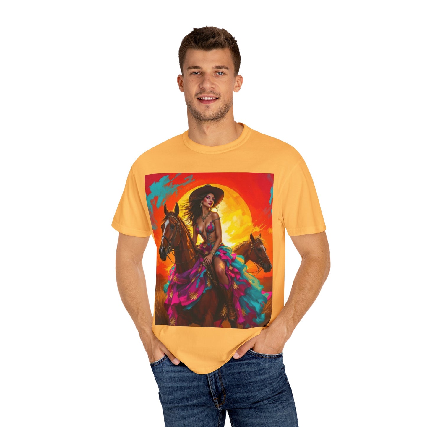 Cowgirl Sunset T-Shirt — Vibrant Western Horse Art Tee