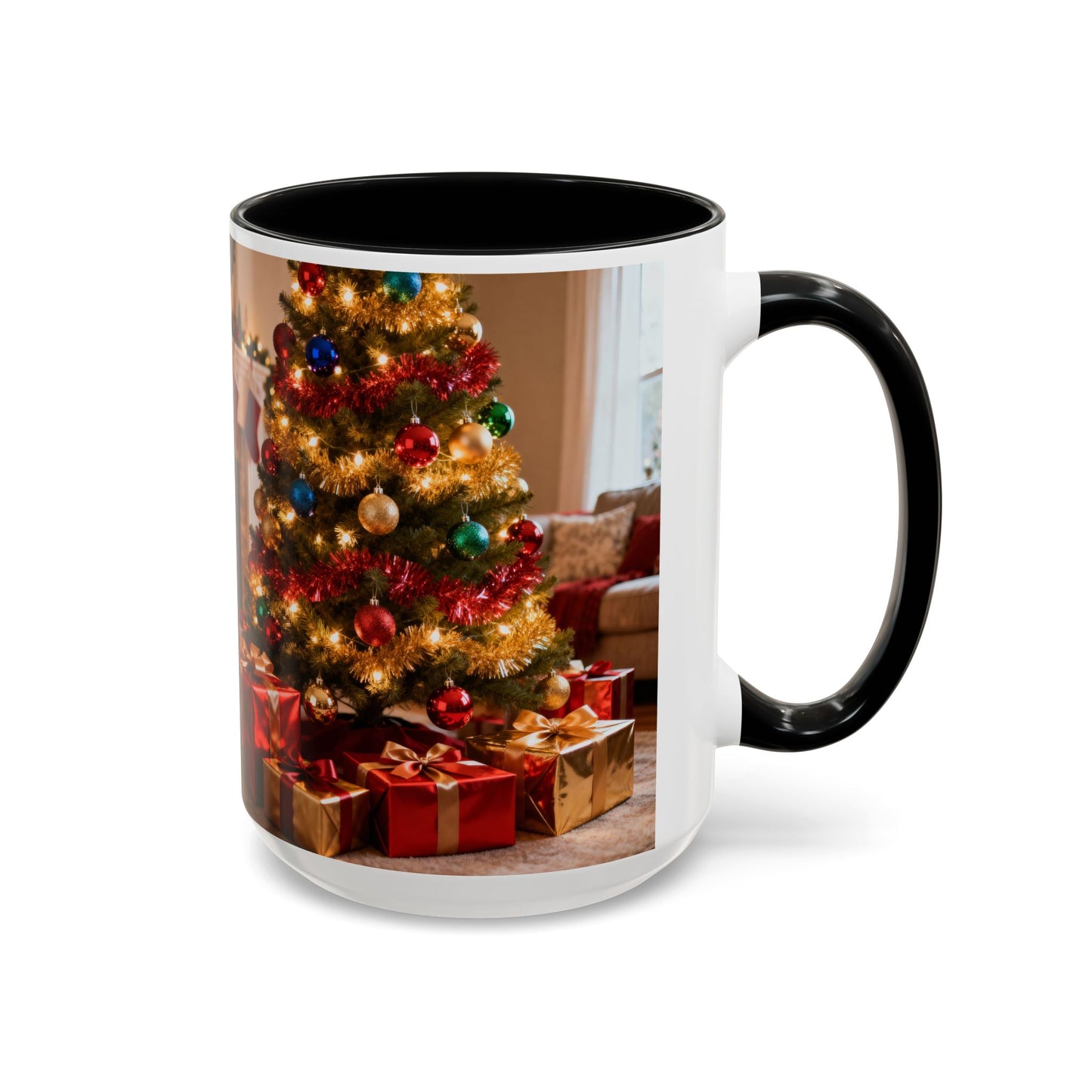 Christmas Living Room Coffee Mug – Festive Tree, Fireplace & Presents Accent Mug (11/15oz)