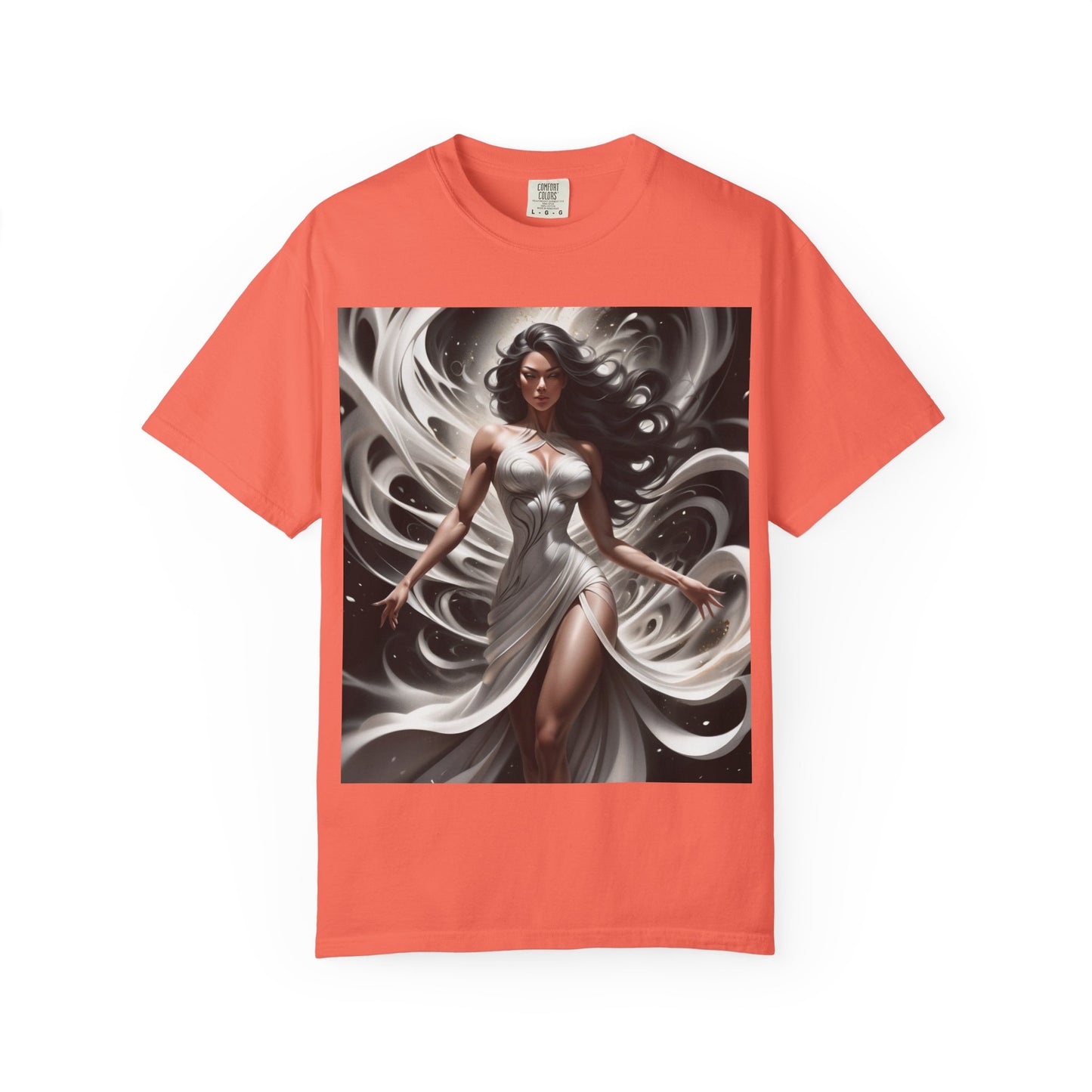Goddess Art T-Shirt — Elegant White-Draped Fantasy Woman Print