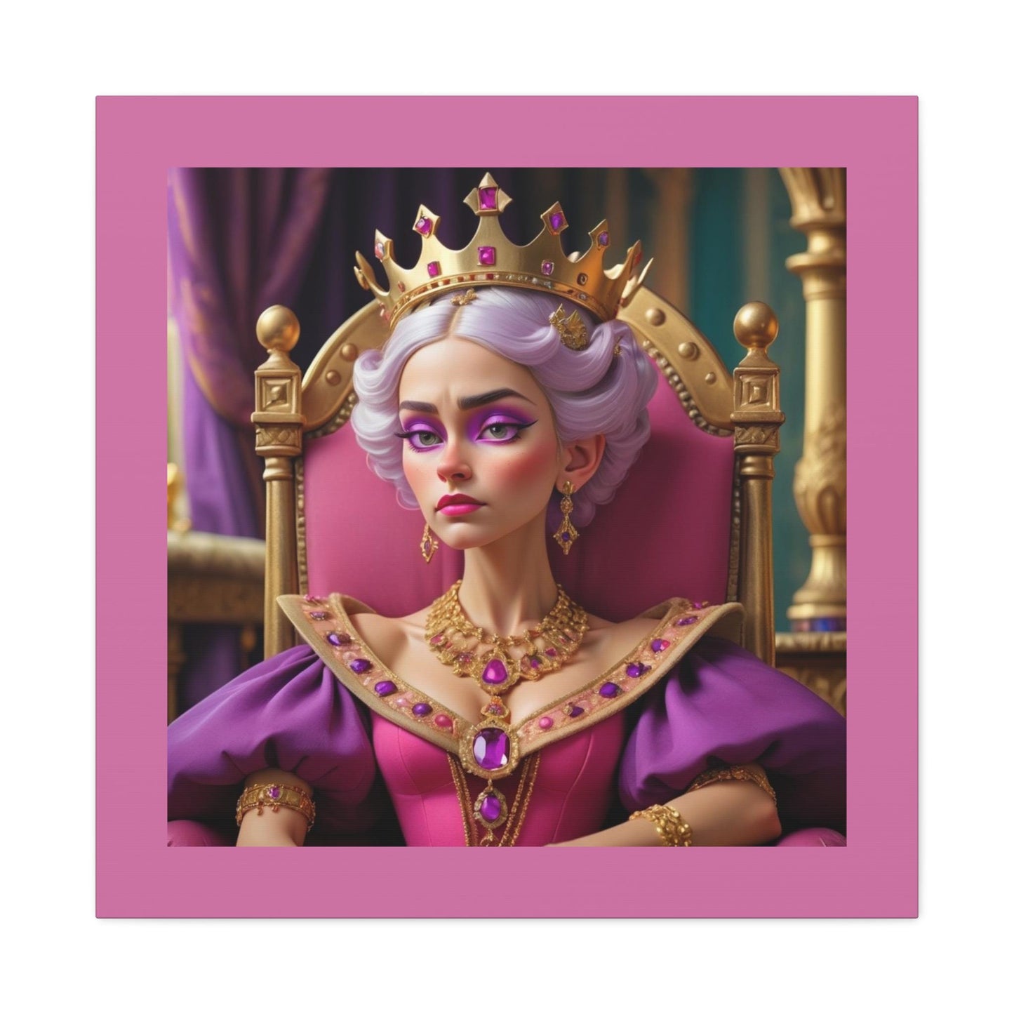 Regal Art Canvas Print, Wall Decor, Queen Portrait, Glamorous Home Accent, Unique Gift for Her, Bohemian Room Decoration