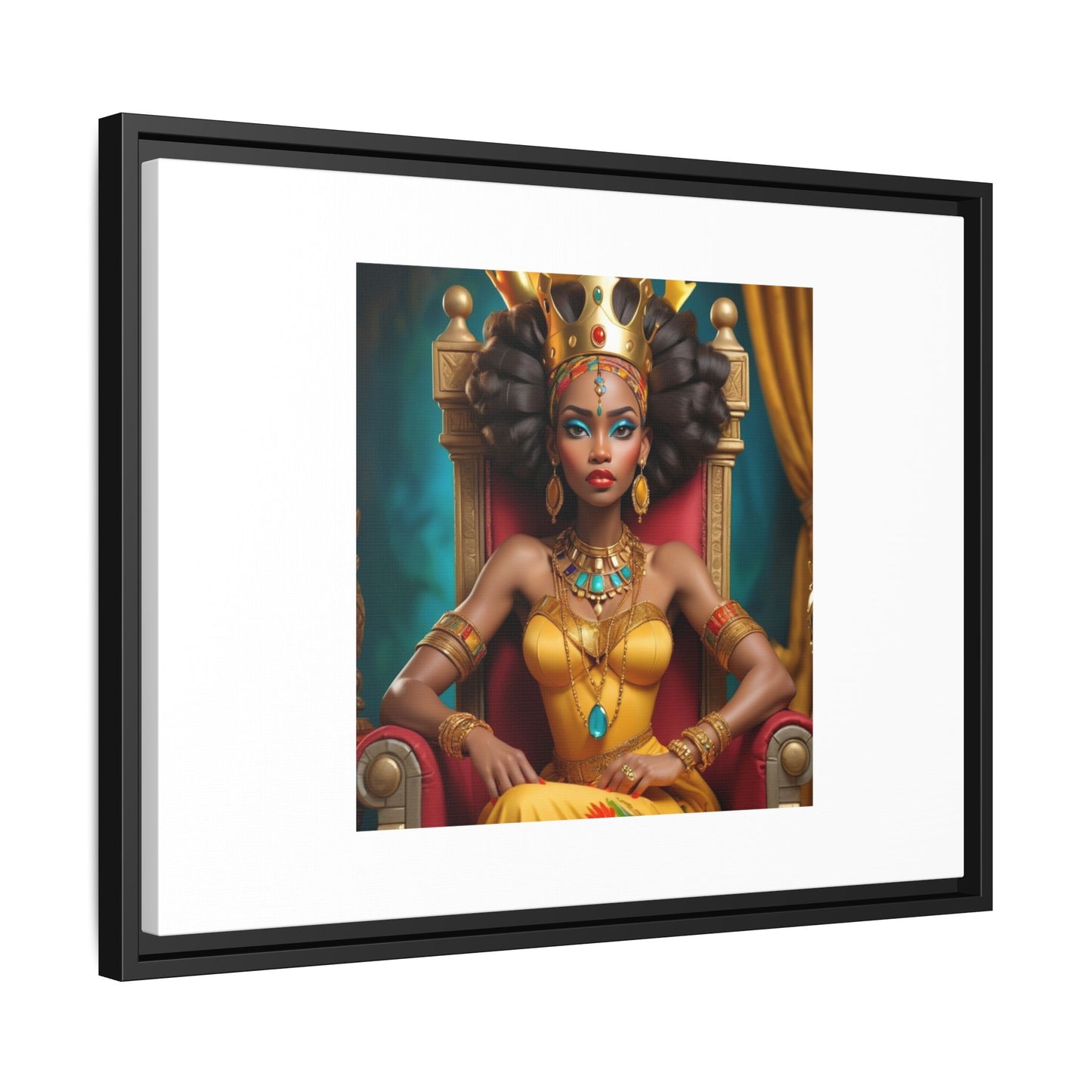 Framed Matte Canvas Art — Regal African Queen Portrait