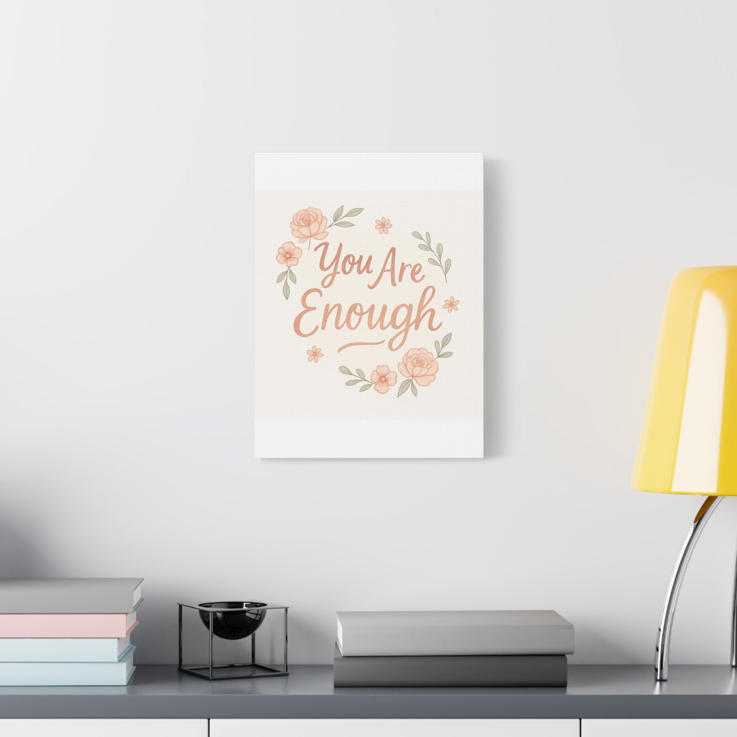 You Are Enough Floral Canvas Wall Art — Inspirational Matte Stretched Canvas