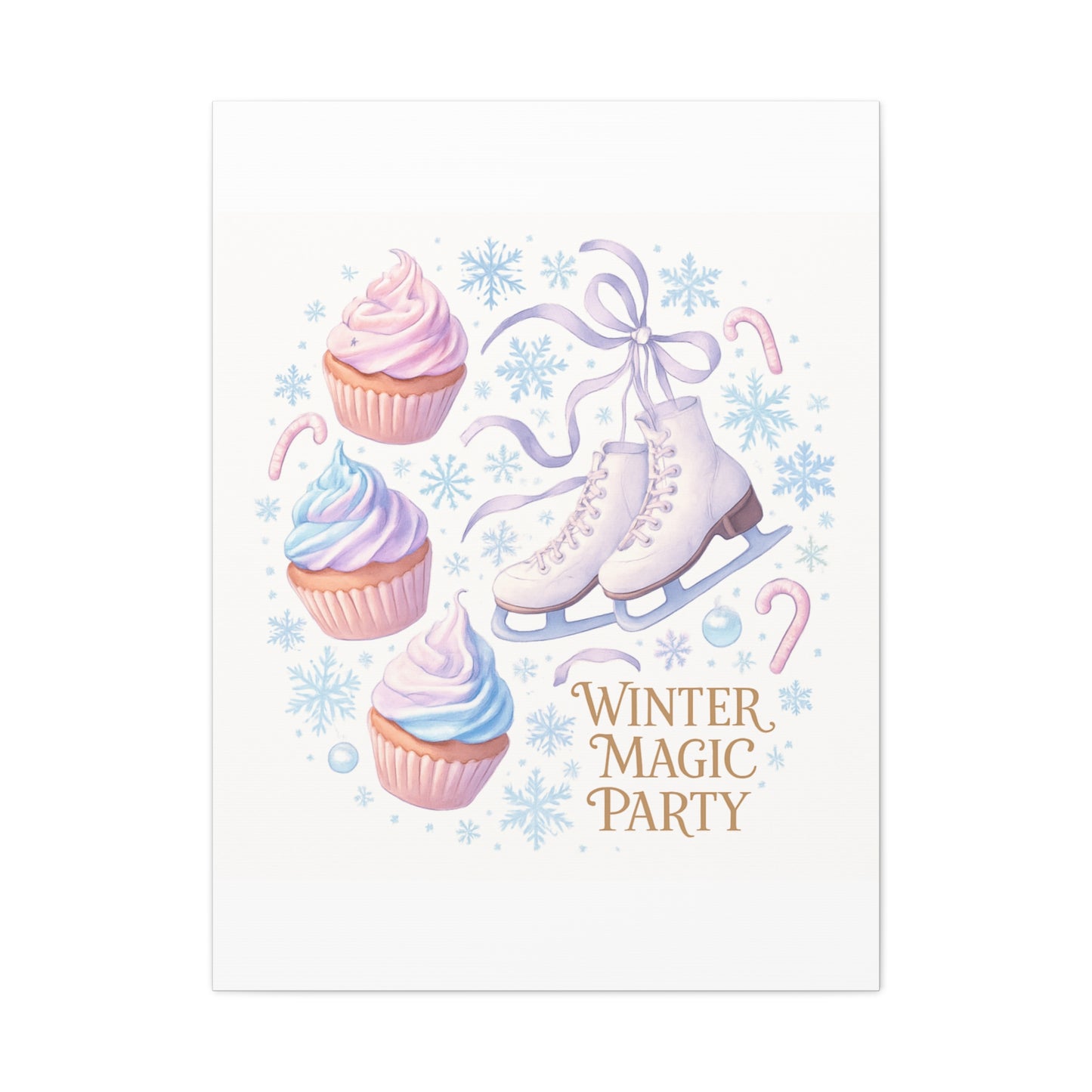 Winter Magic Party Canvas — Ice Skates & Cupcakes Matte Wall Art