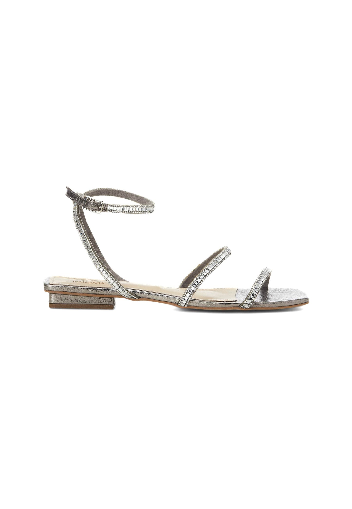 Silver Leather Flat Sandals – Handcrafted with Crystal Straps